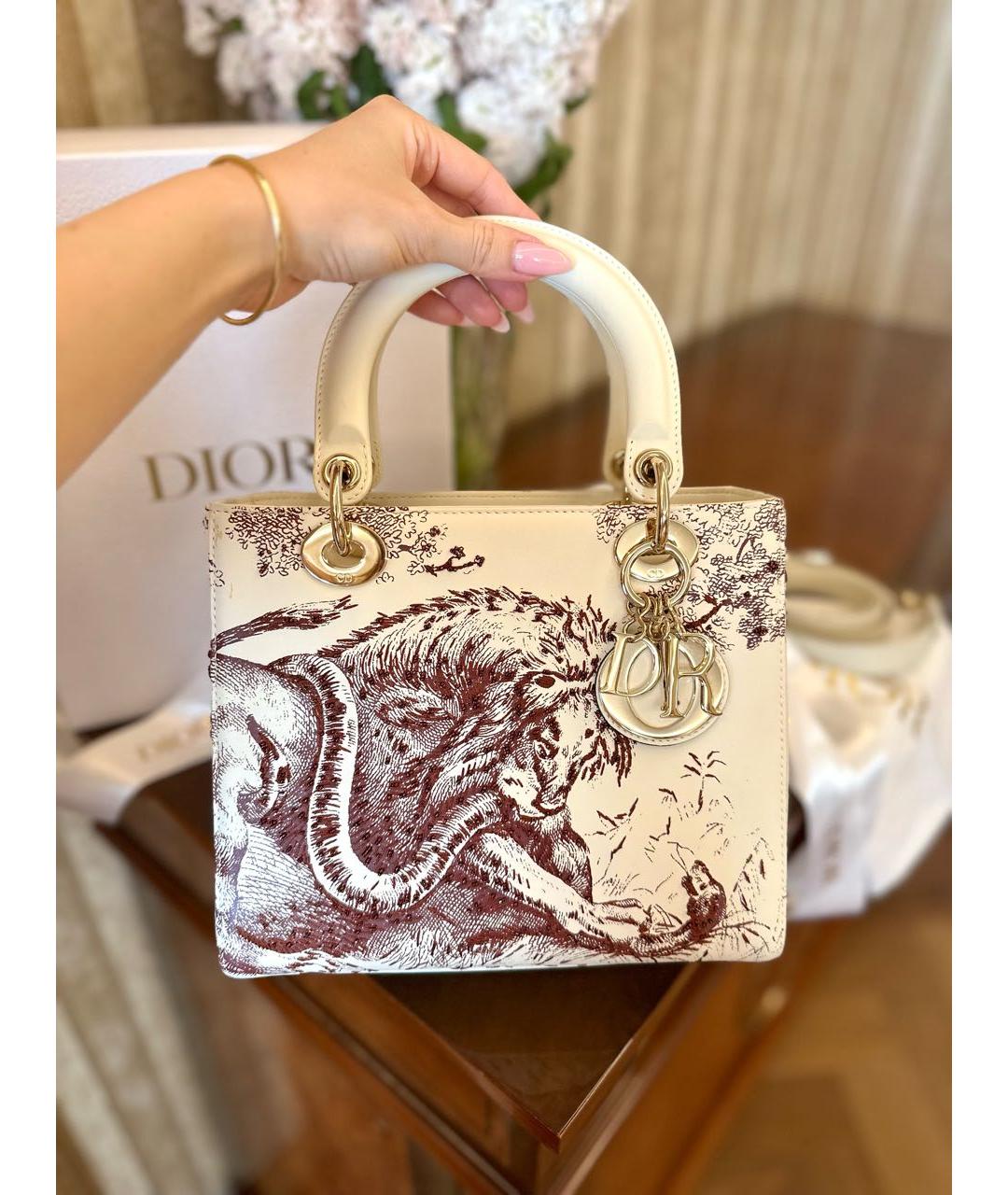 CHRISTIAN DIOR Белая кожаная сумка с короткими ручками, фото 3