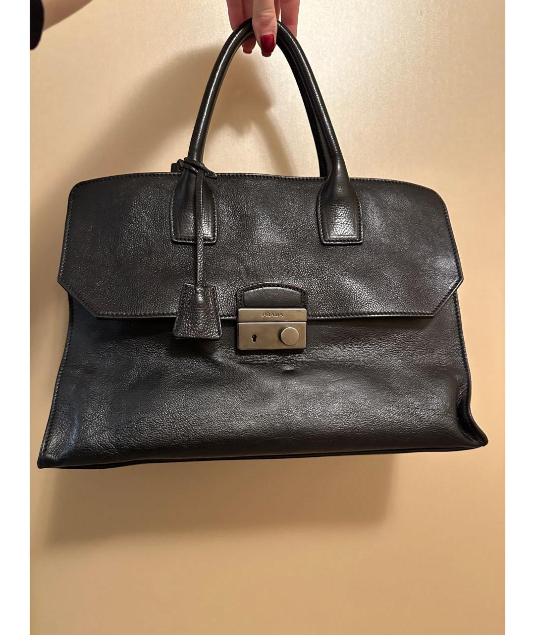PRADA Черная кожаная сумка тоут, фото 9
