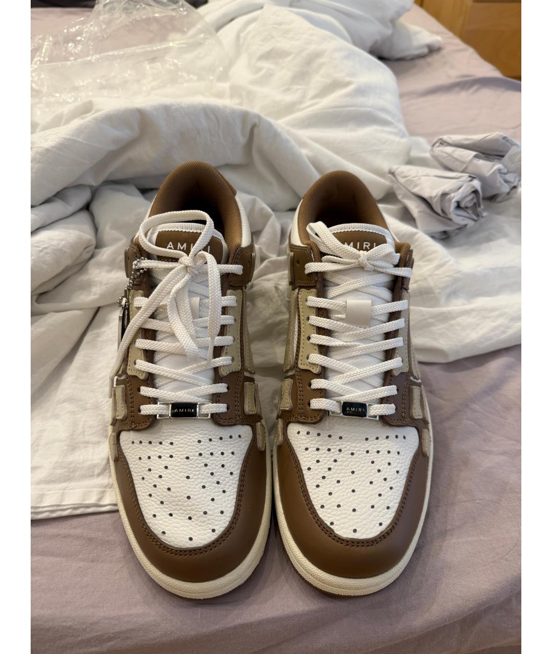 AMIRI Коричневые кожаные низкие кроссовки / кеды, фото 2