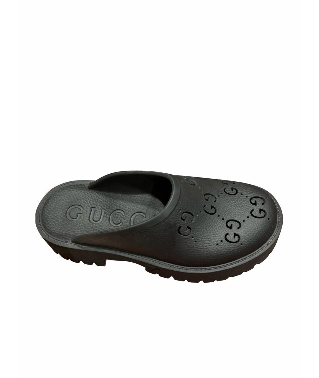 GUCCI Черные резиновые мюли, фото 1