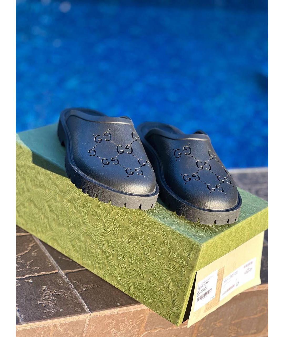GUCCI Черные резиновые мюли, фото 3