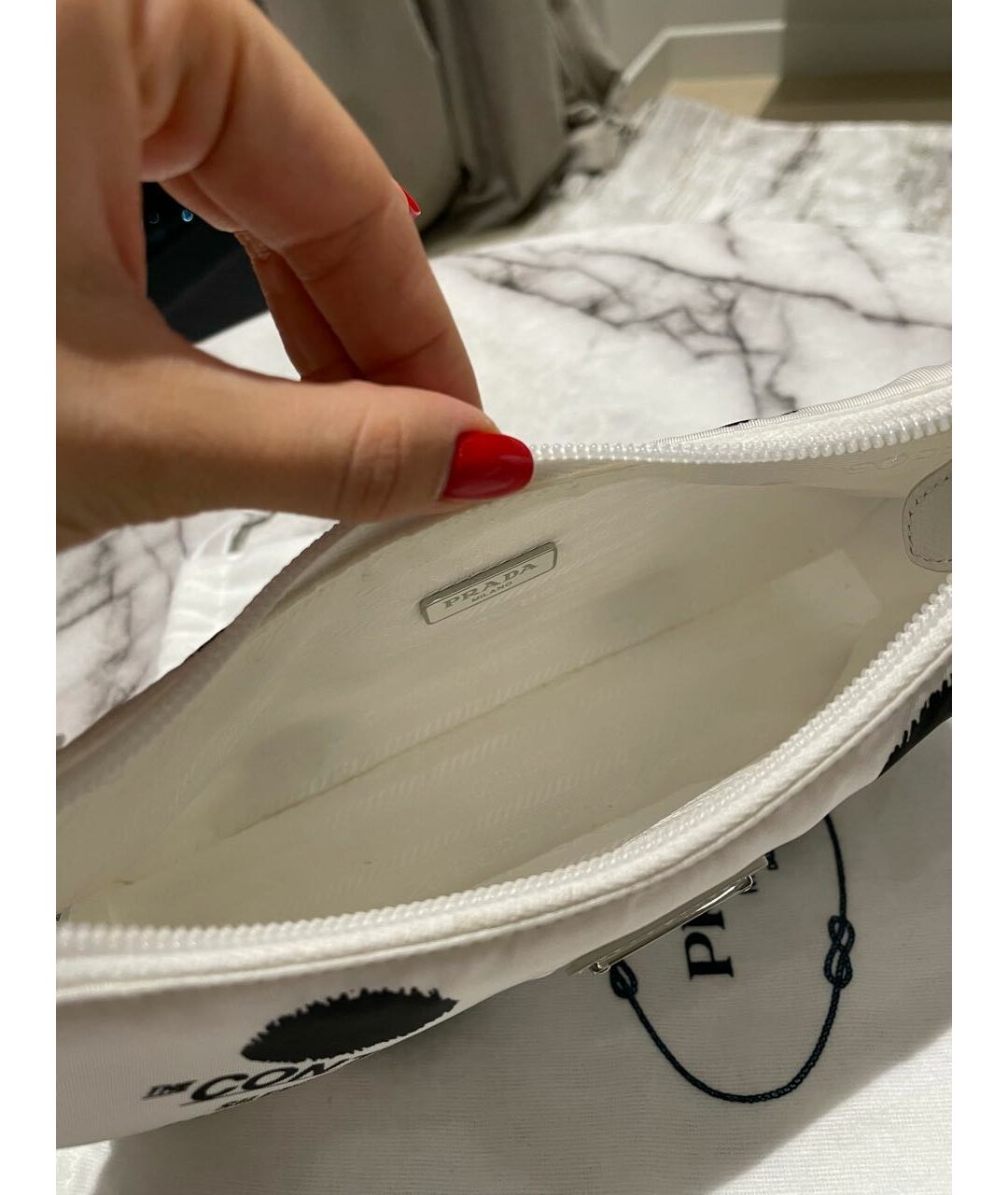 PRADA Белая тканевая сумка тоут, фото 4