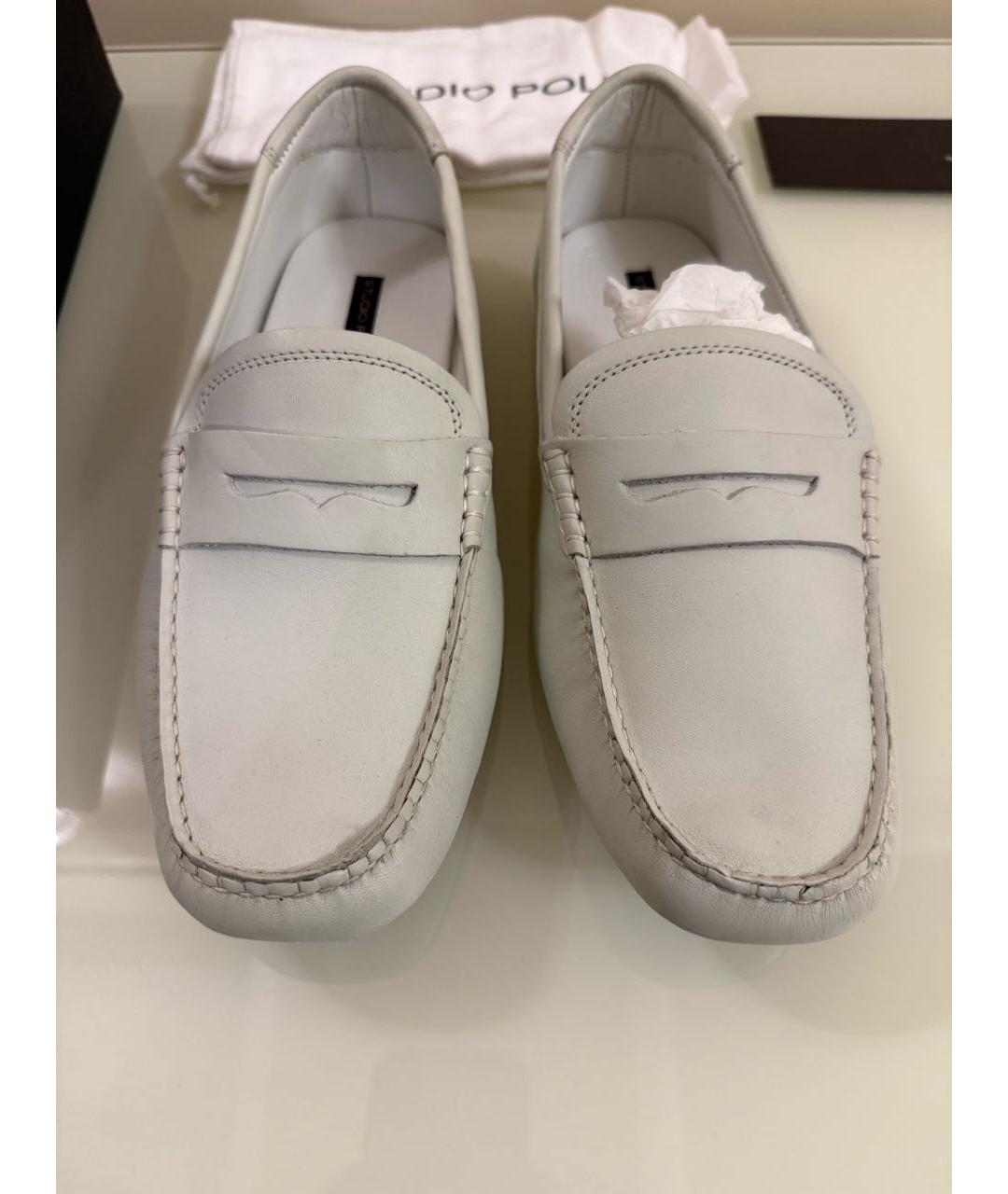 POLLINI Белые кожаные мокасины, фото 2
