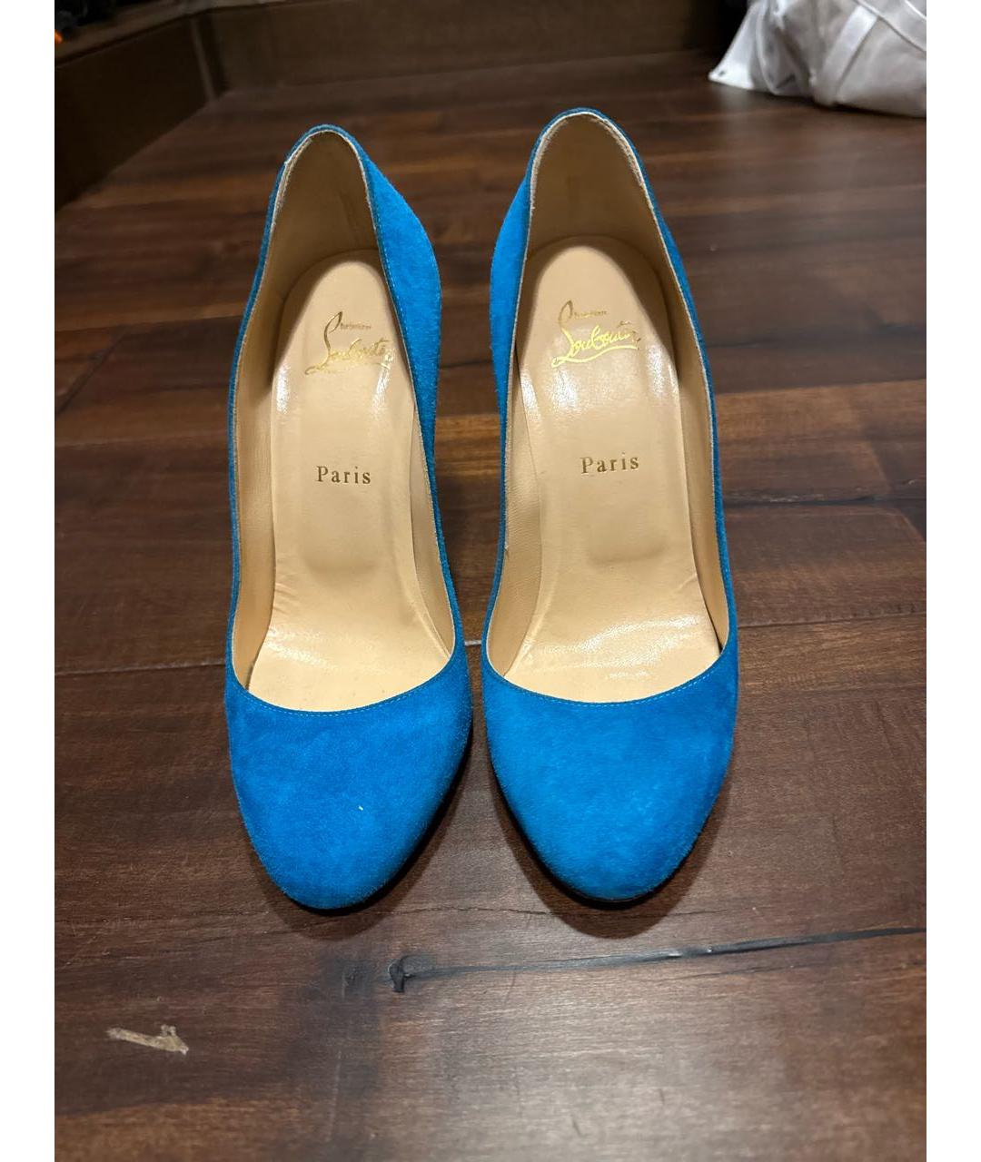 CHRISTIAN LOUBOUTIN Голубые замшевые туфли, фото 2