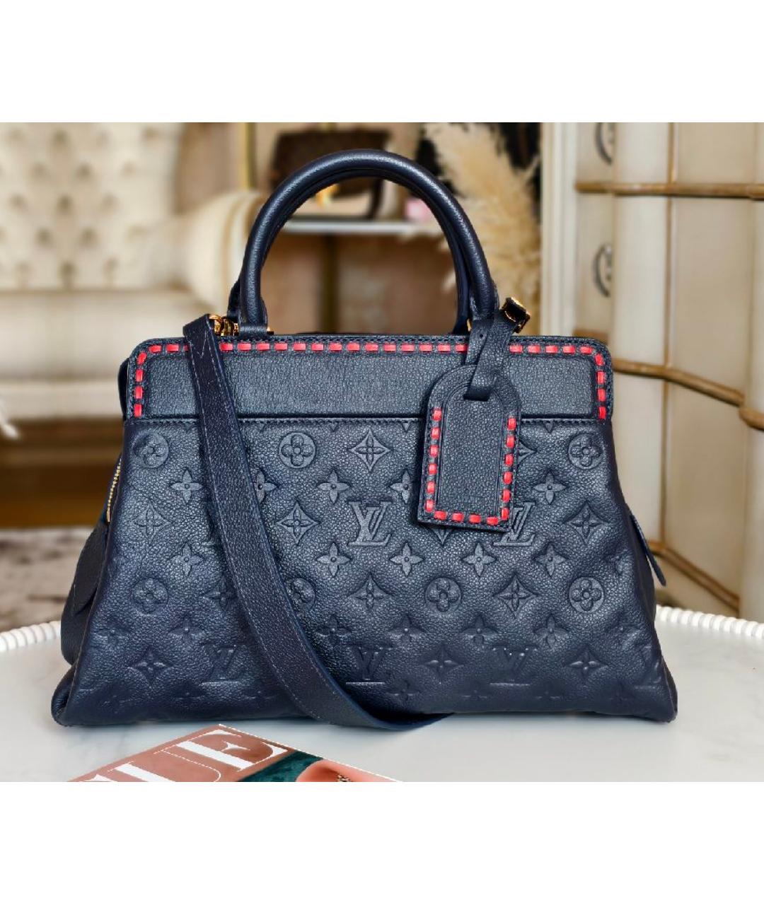 LOUIS VUITTON Темно-синяя кожаная сумка с короткими ручками, фото 9