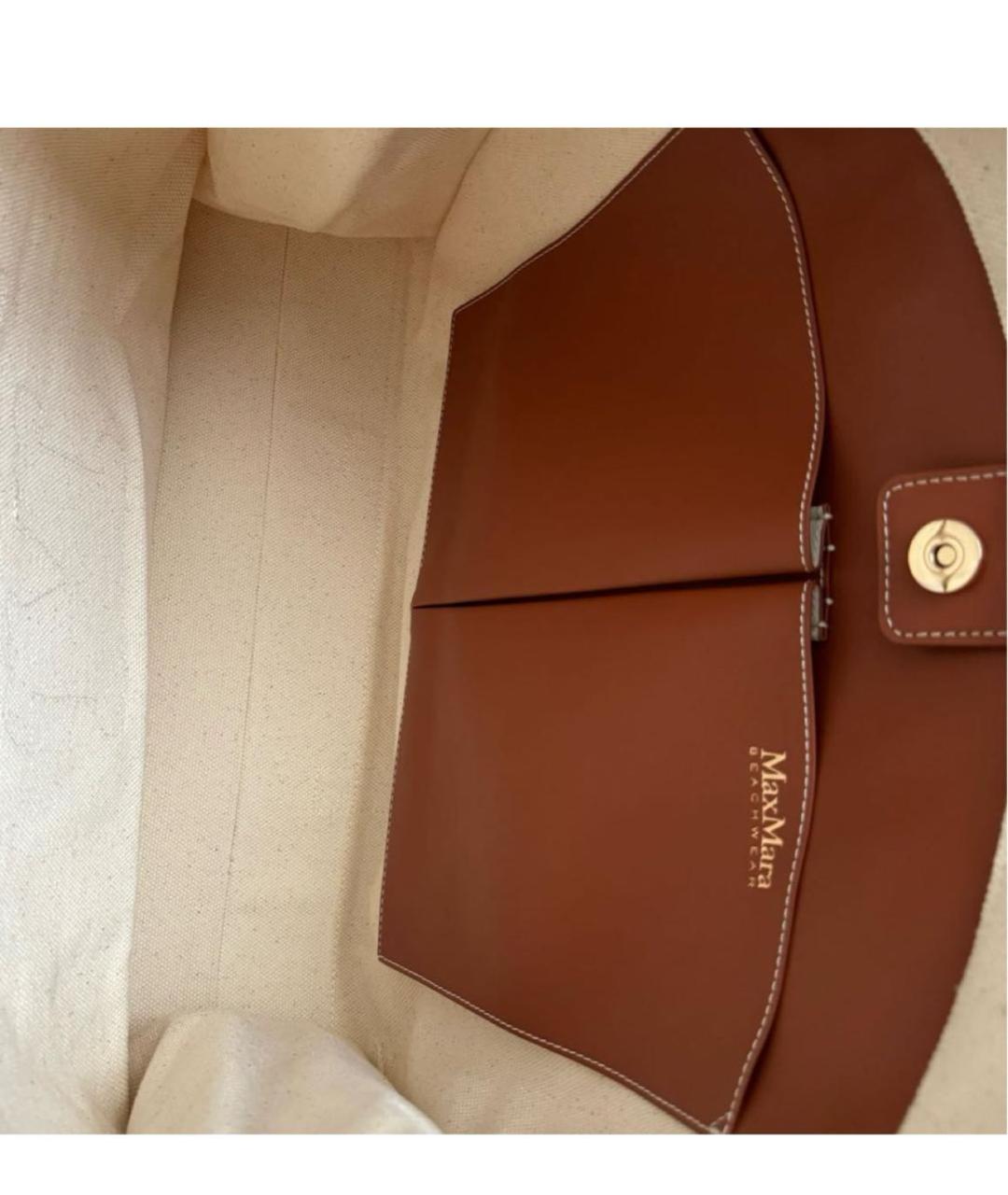 WEEKEND MAX MARA Коричневая кожаная пляжная сумка, фото 5
