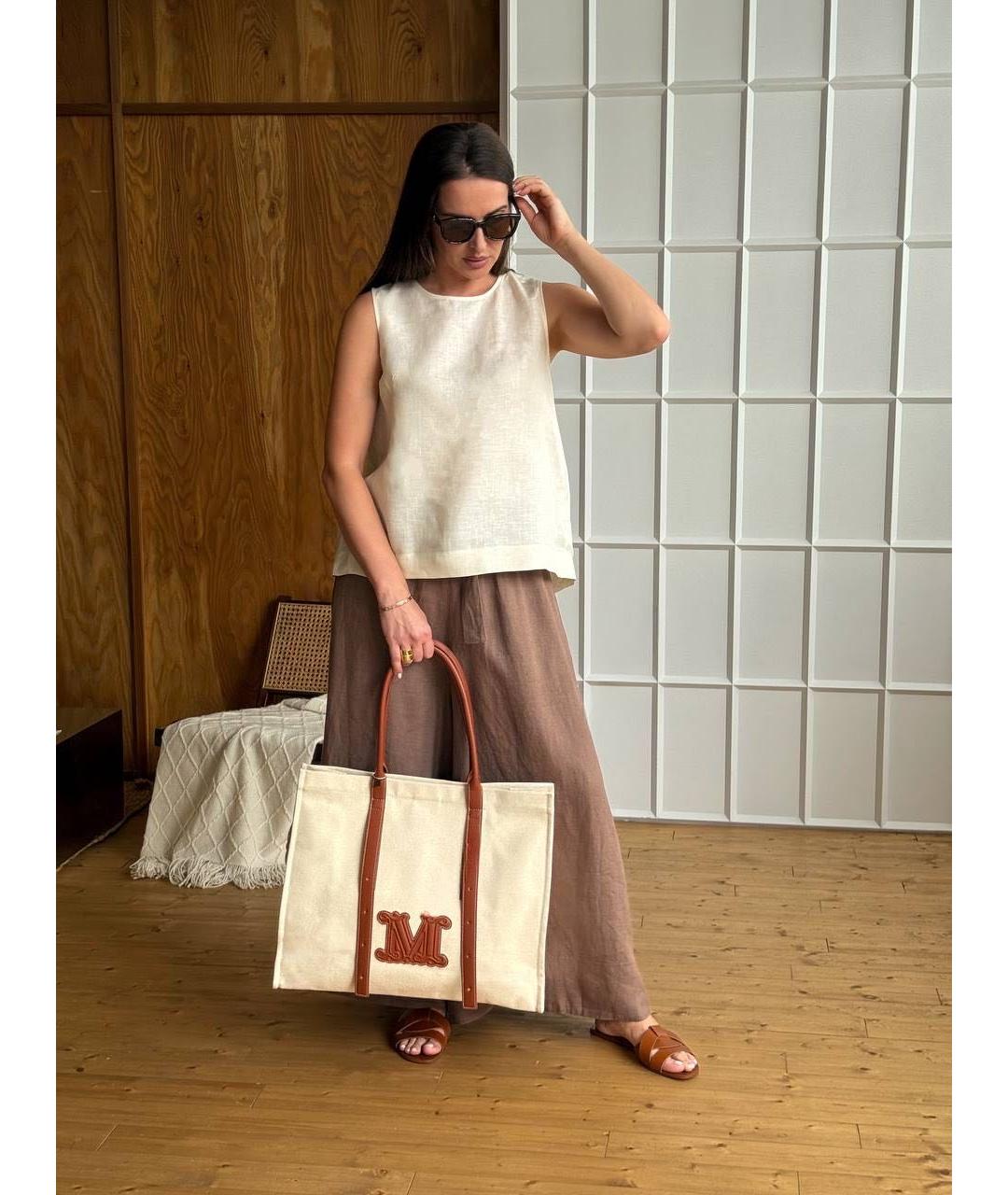 WEEKEND MAX MARA Коричневая кожаная пляжная сумка, фото 3