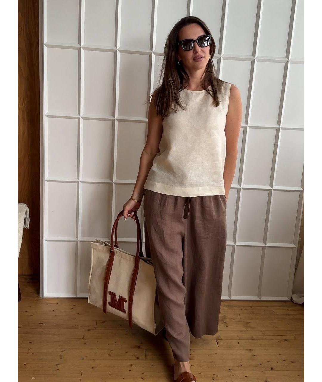 WEEKEND MAX MARA Коричневая кожаная пляжная сумка, фото 6