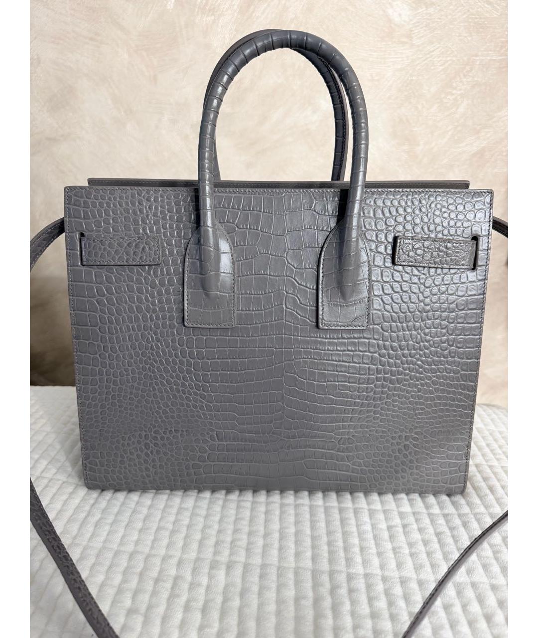 SAINT LAURENT Серая кожаная сумка с короткими ручками, фото 3