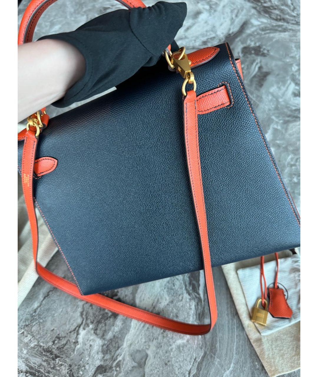 HERMES Темно-синяя кожаная сумка через плечо, фото 2
