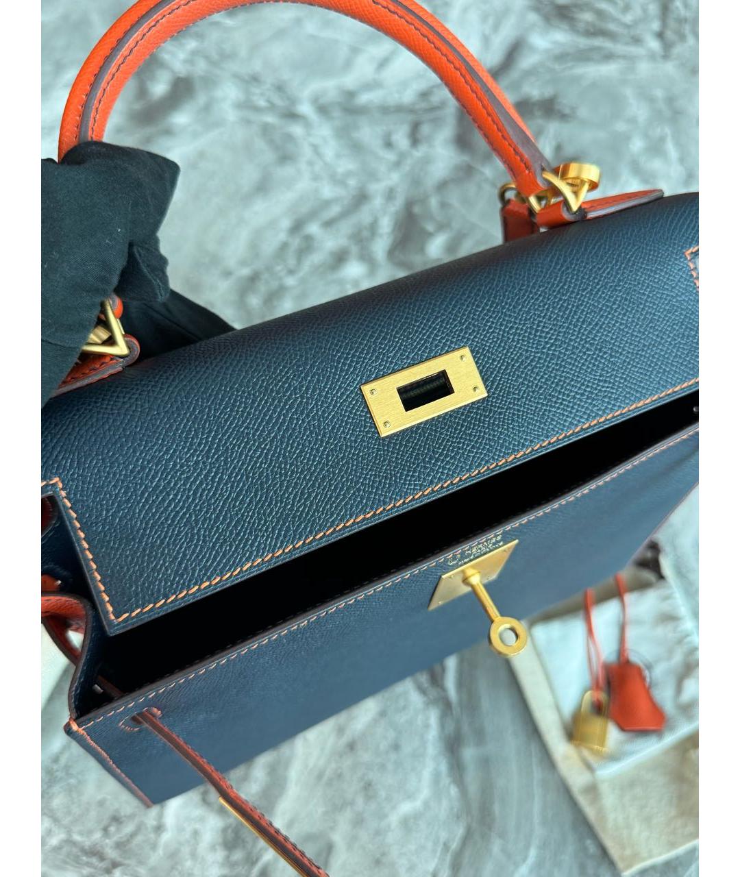 HERMES Темно-синяя кожаная сумка через плечо, фото 3