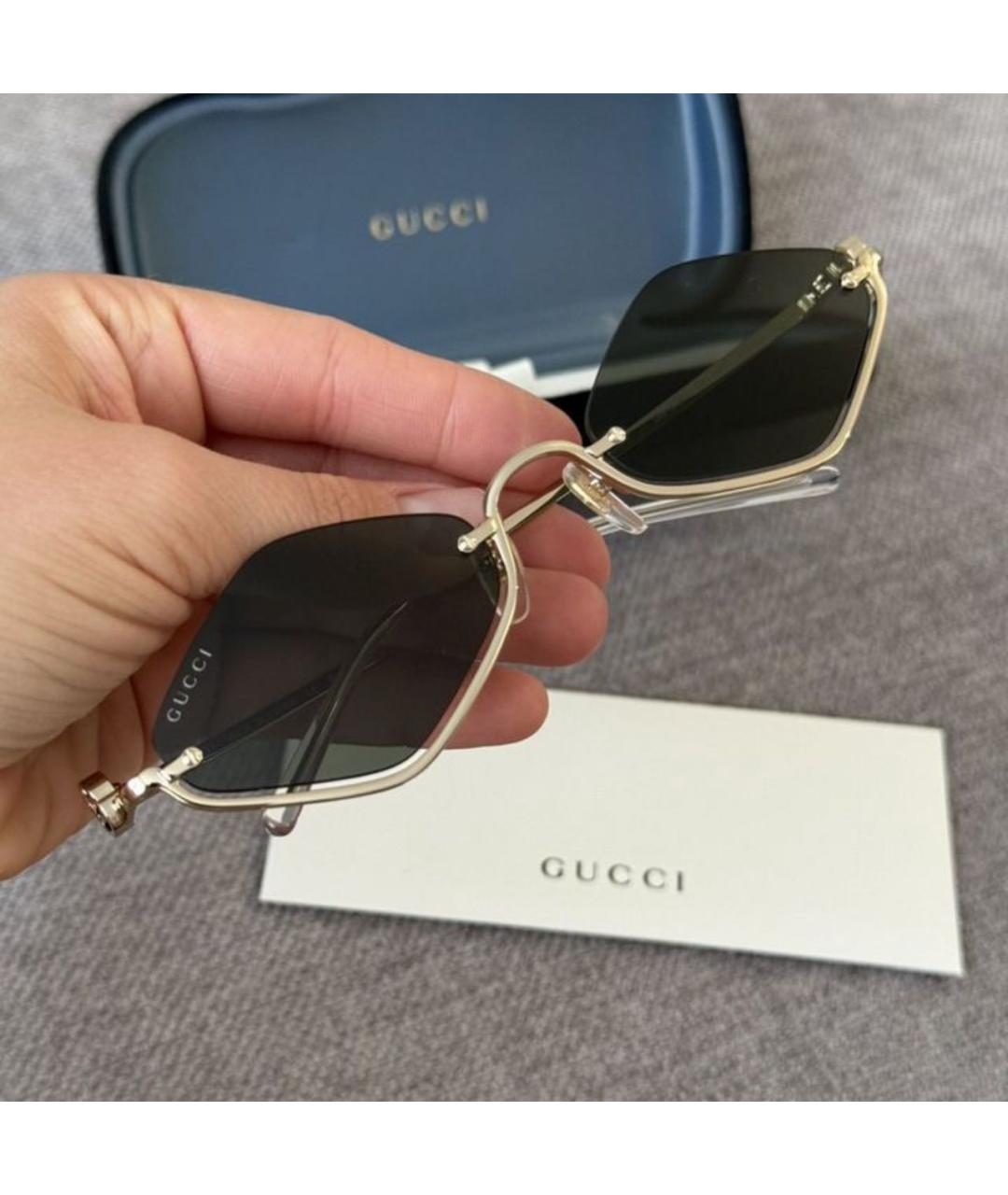 GUCCI Золотые металлические солнцезащитные очки, фото 2