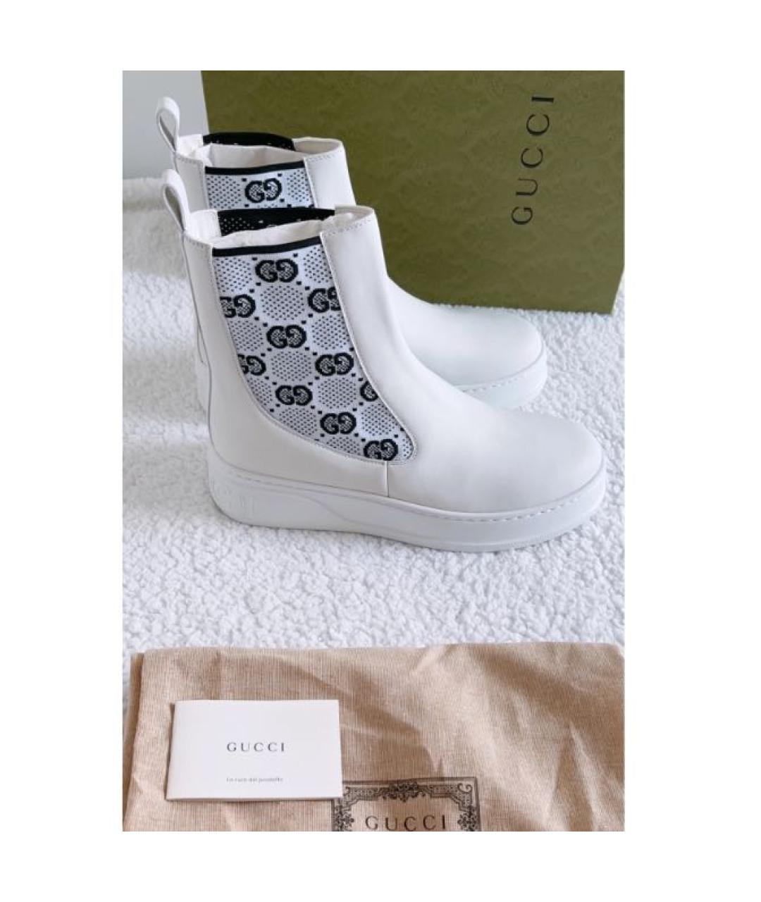 GUCCI Белые кожаные ботинки, фото 3
