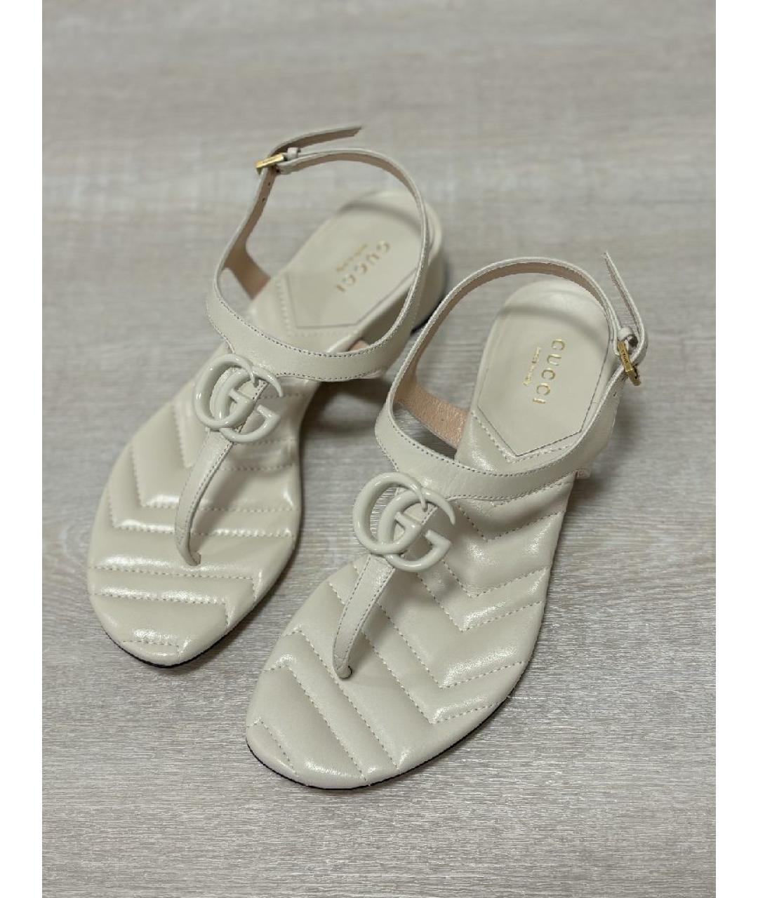 GUCCI Белые кожаные сандалии, фото 5
