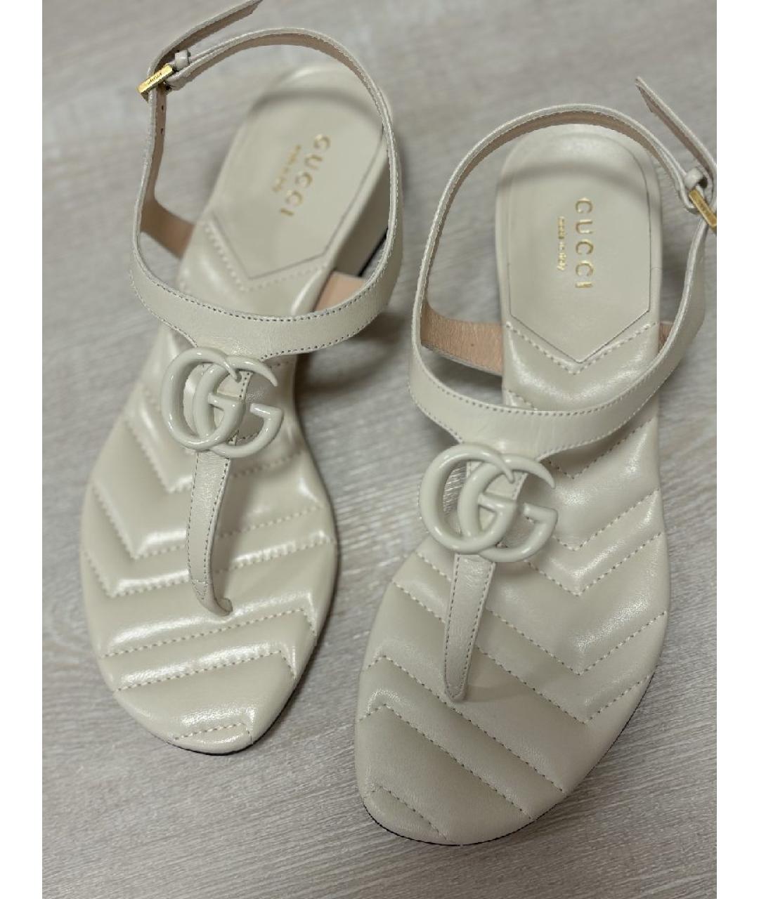 GUCCI Белые кожаные сандалии, фото 4