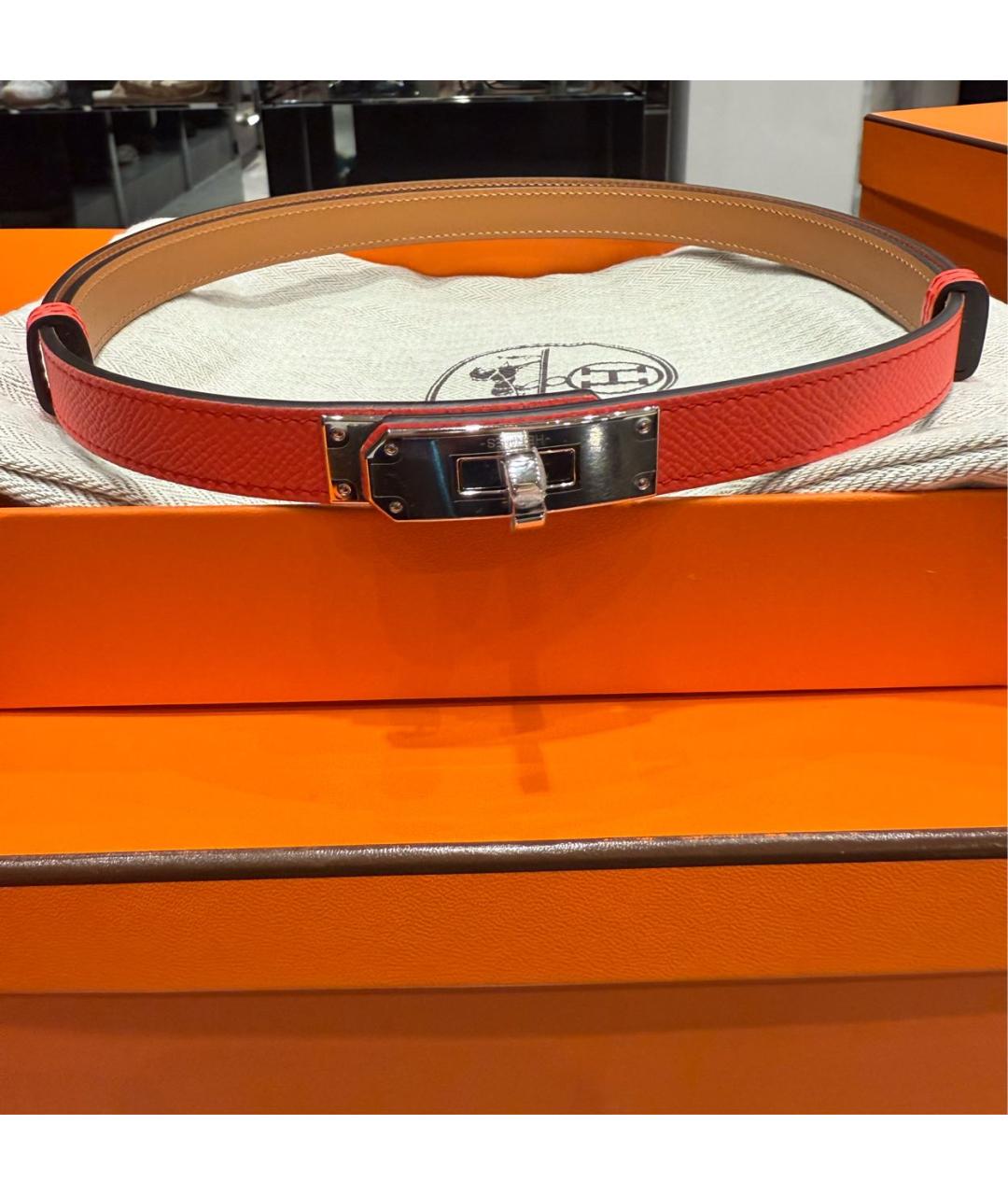 HERMES Красный кожаный ремень, фото 8