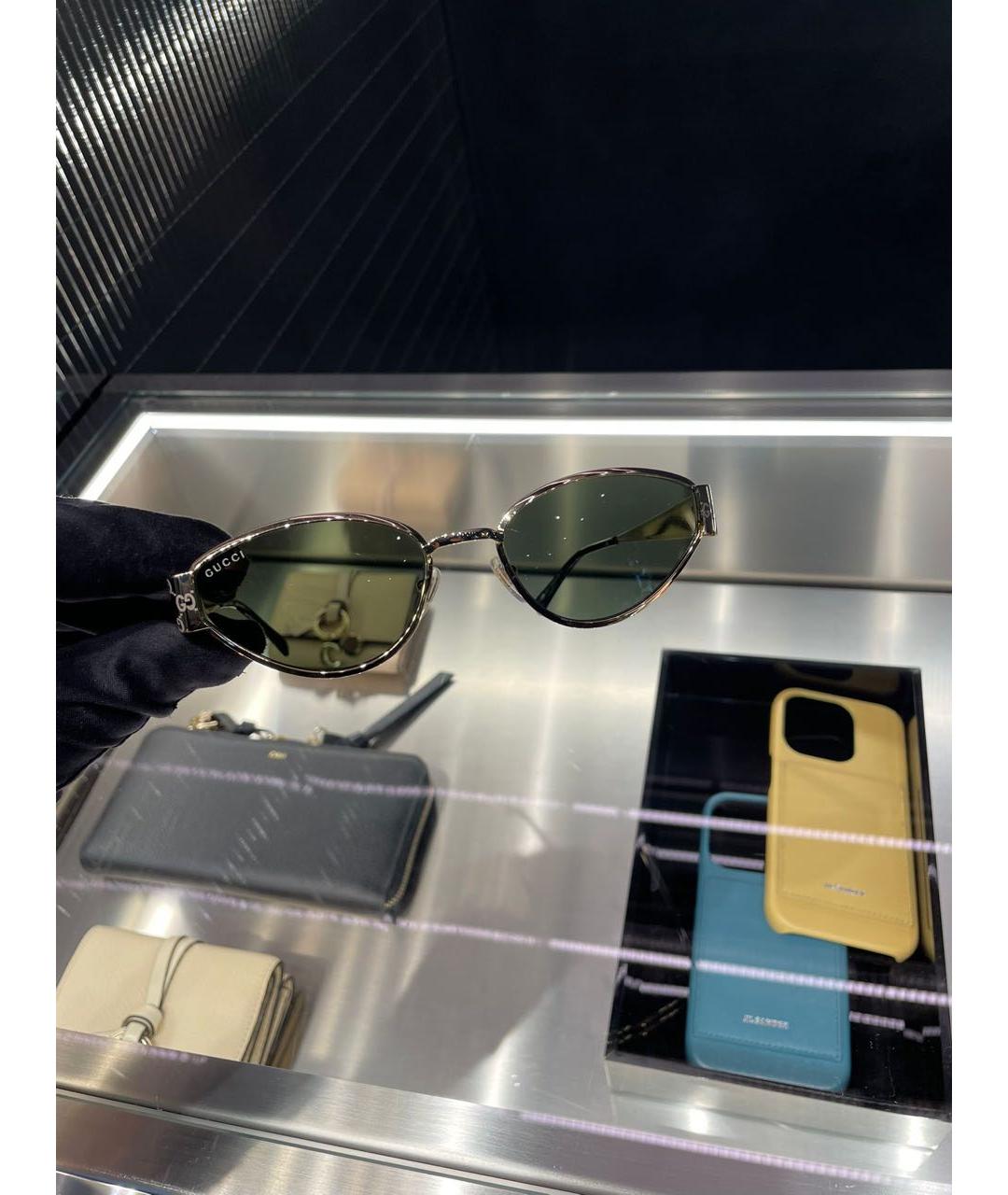 GUCCI Золотые металлические солнцезащитные очки, фото 5