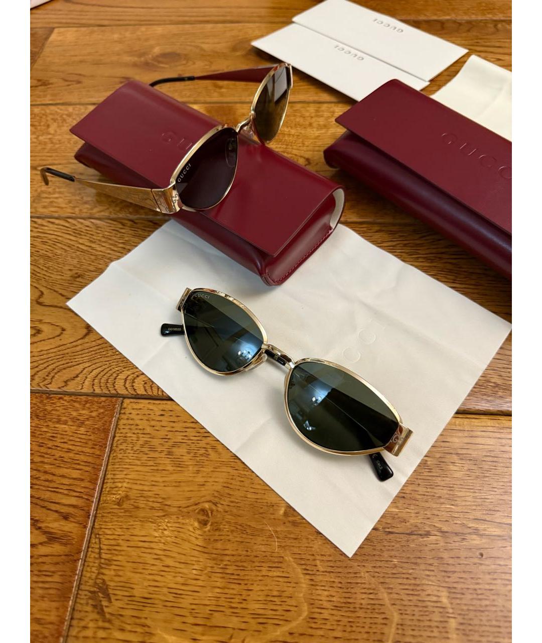 GUCCI Золотые металлические солнцезащитные очки, фото 7