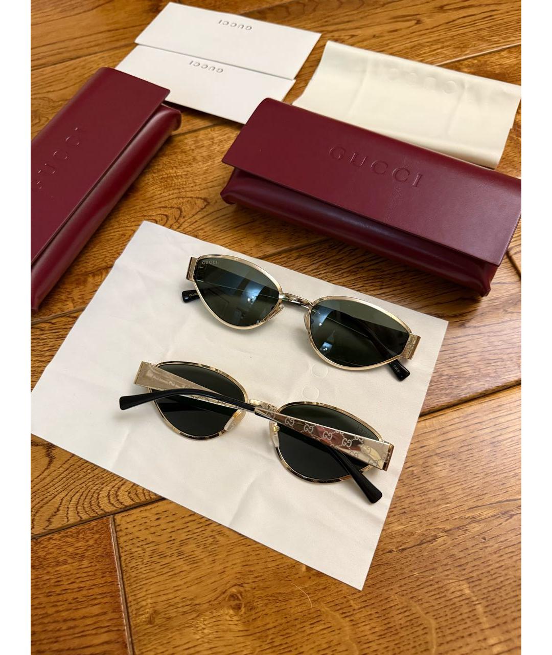GUCCI Золотые металлические солнцезащитные очки, фото 6