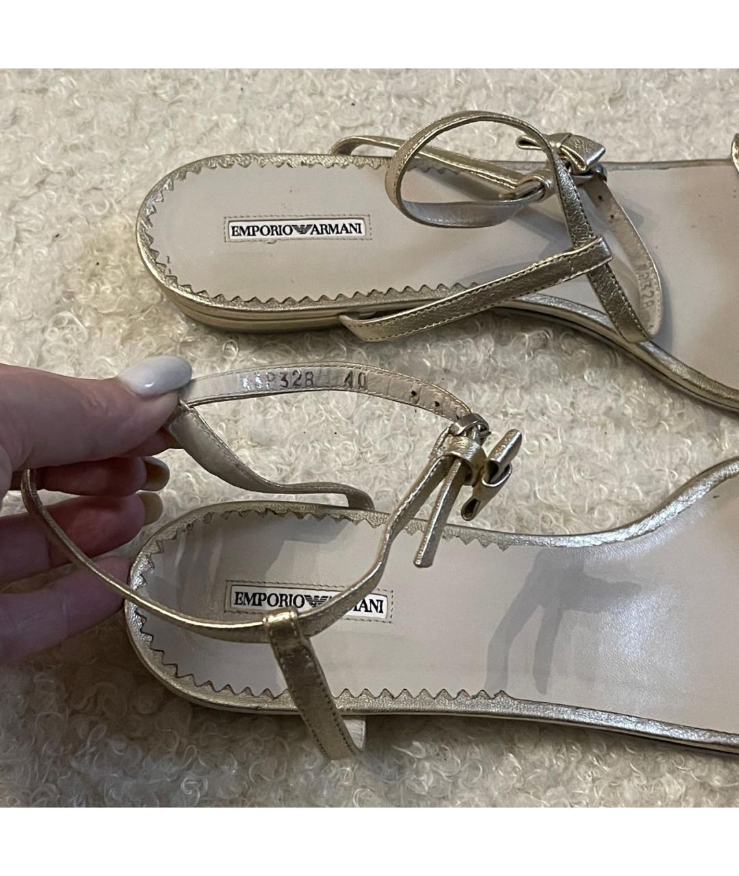EMPORIO ARMANI Золотые кожаные босоножки, фото 4
