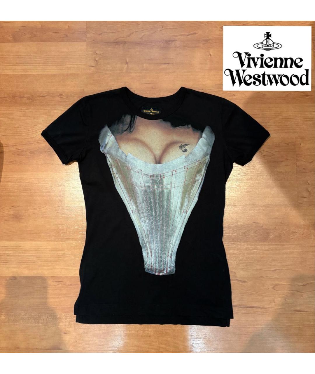 VIVIENNE WESTWOOD Черная хлопко-эластановая футболка, фото 7