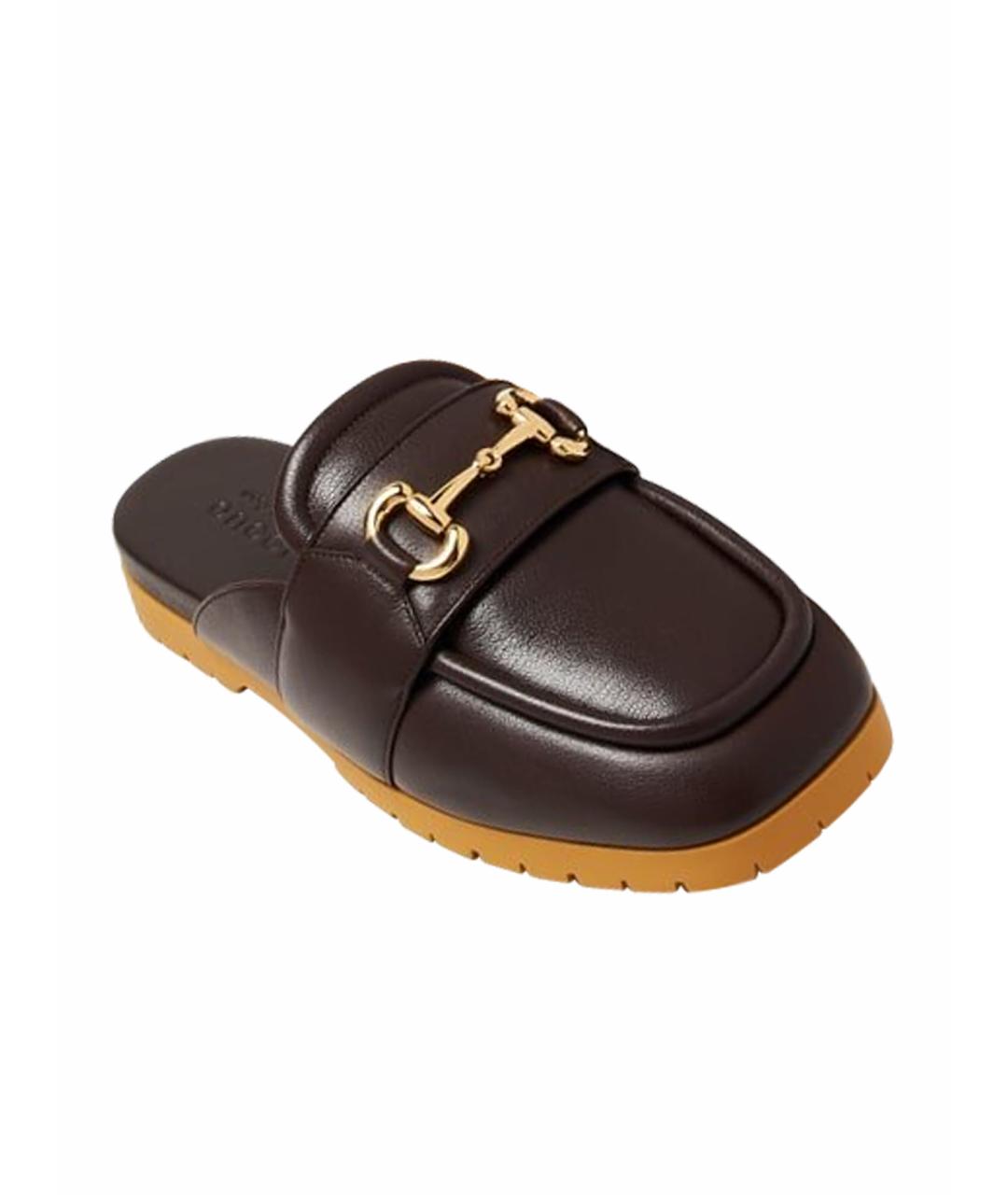 GUCCI Коричневые кожаные мюли, фото 1