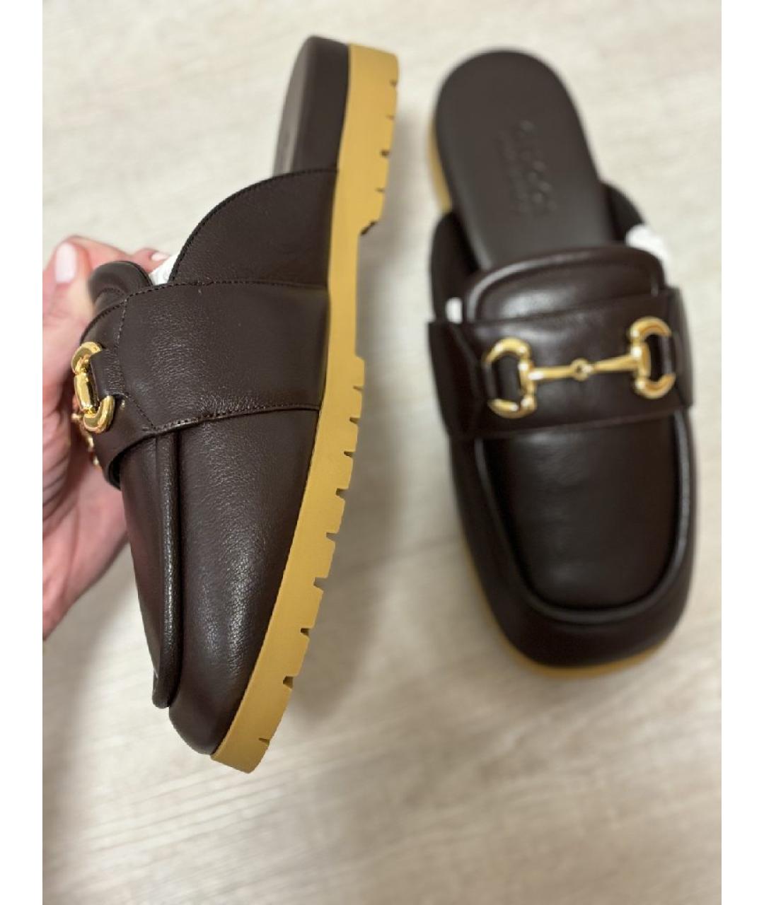 GUCCI Коричневые кожаные мюли, фото 4