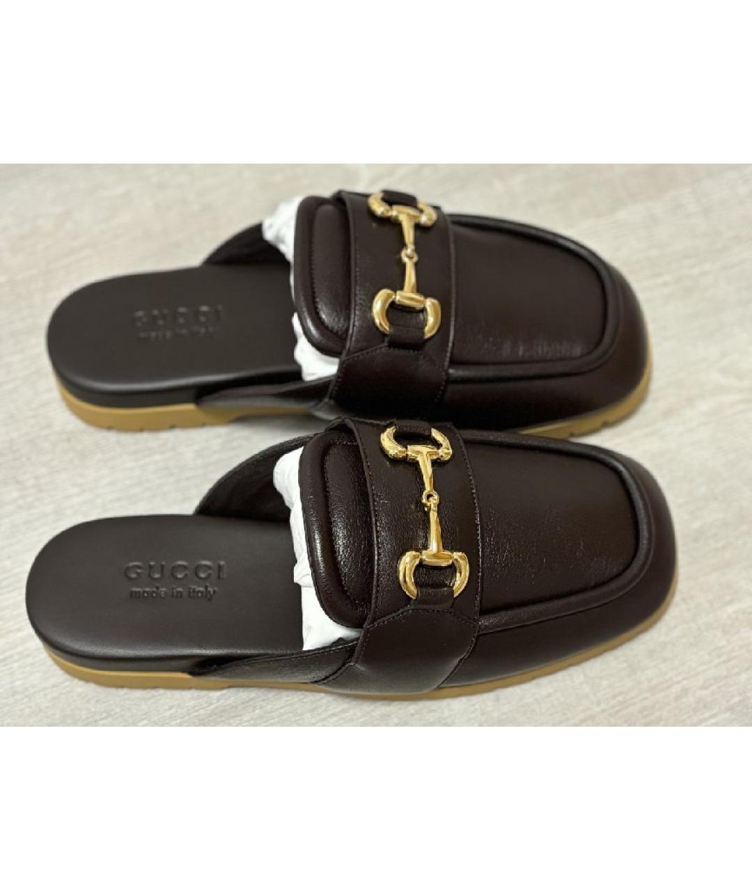 GUCCI Коричневые кожаные мюли, фото 2