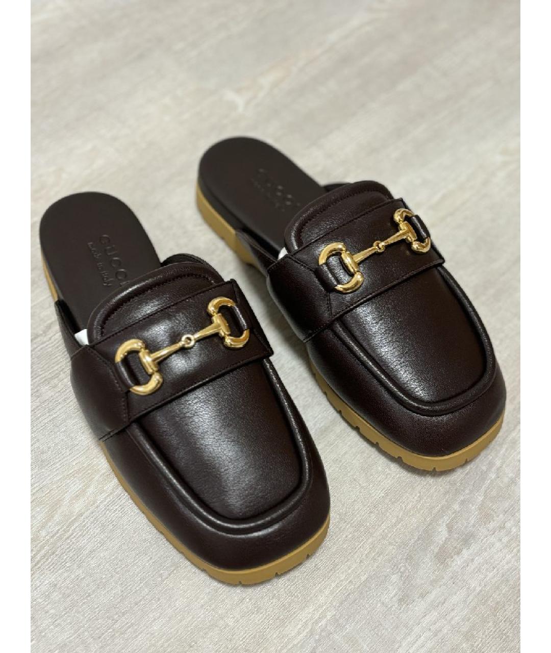 GUCCI Коричневые кожаные мюли, фото 3