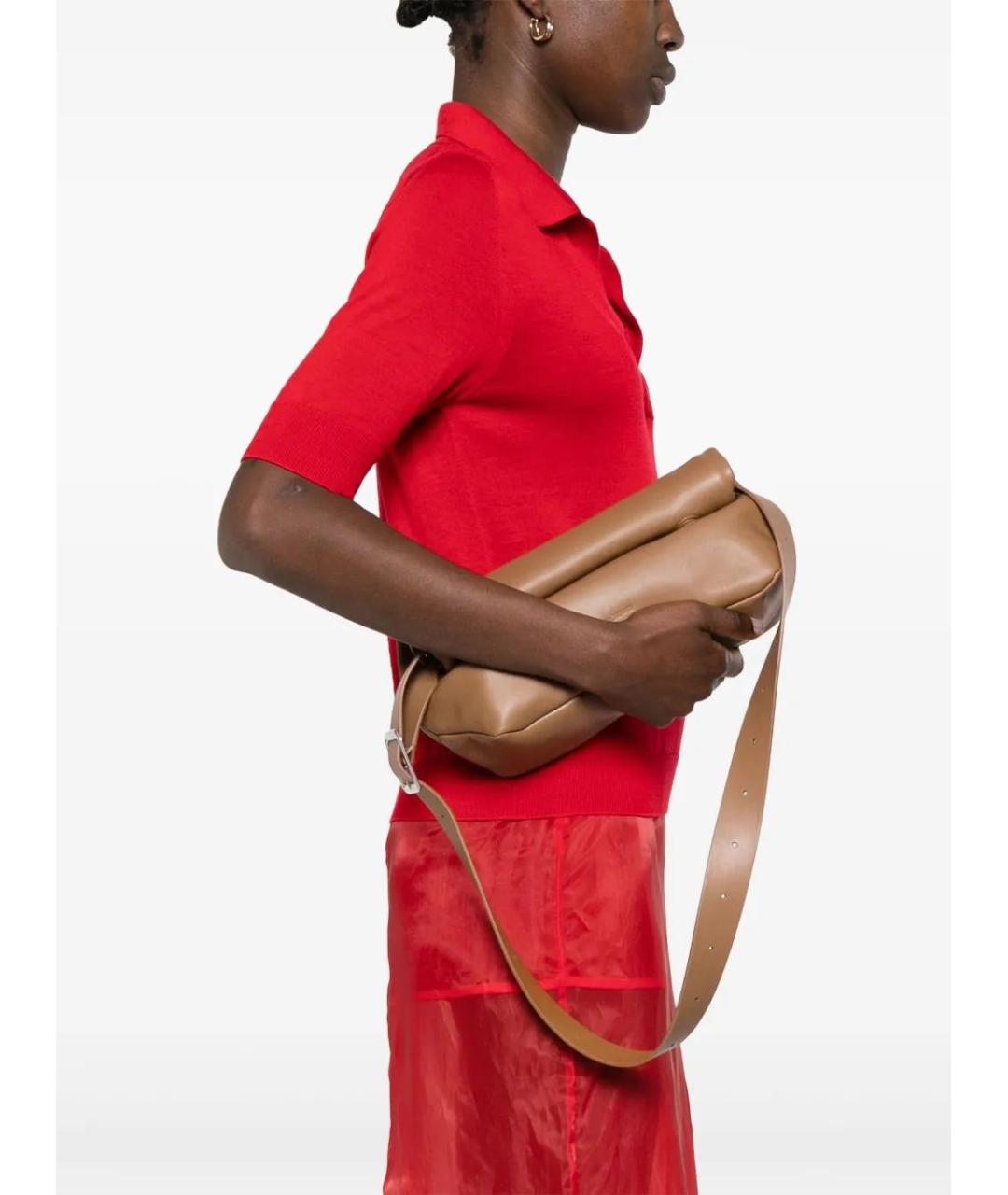 JIL SANDER Бежевая кожаная сумка через плечо, фото 2