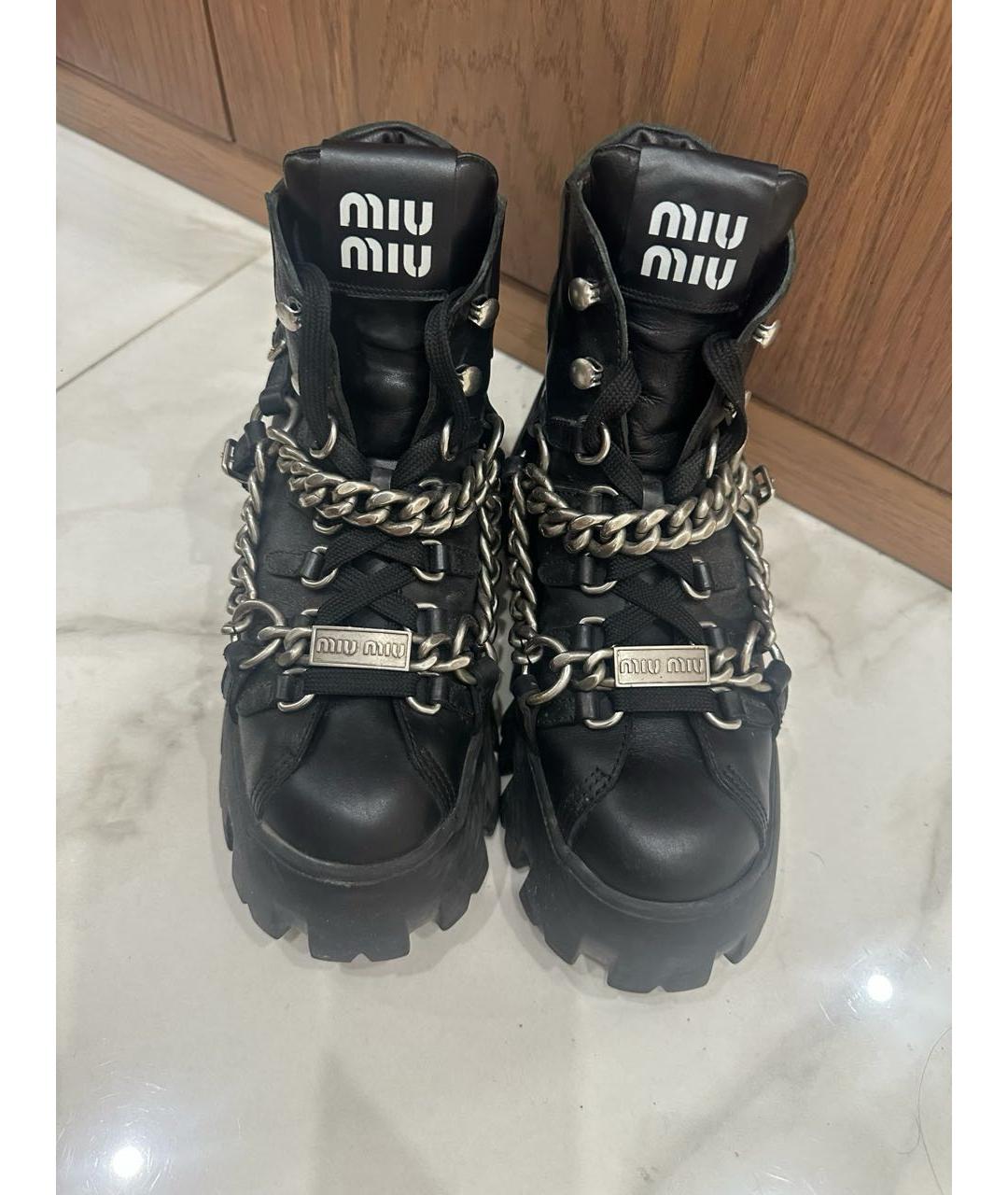 MIU MIU Черные кожаные ботинки, фото 2
