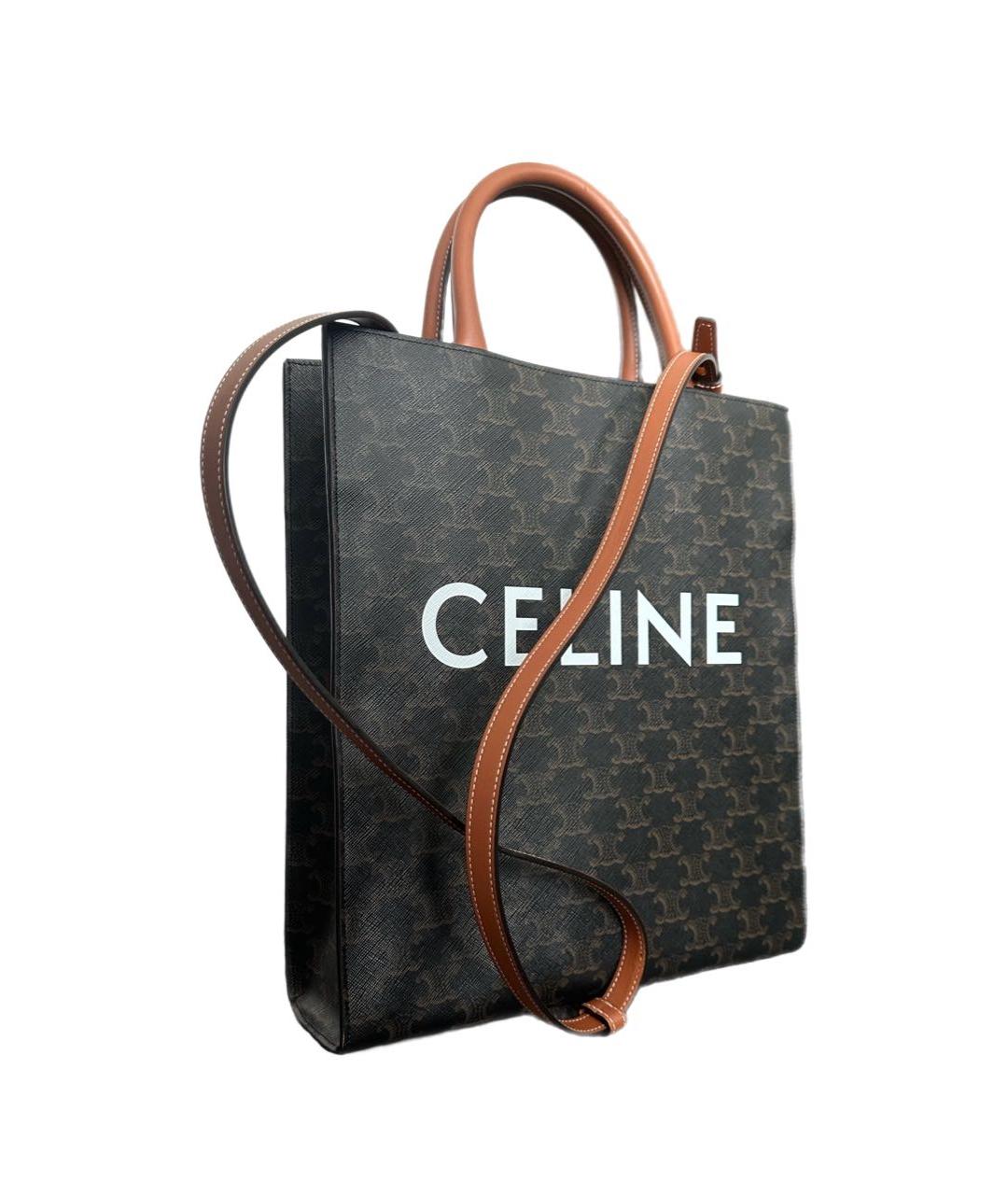 CELINE Коричневая кожаная сумка тоут, фото 2