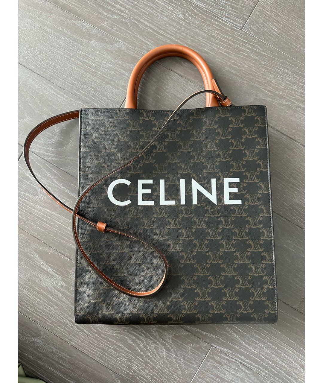 CELINE Коричневая кожаная сумка тоут, фото 6