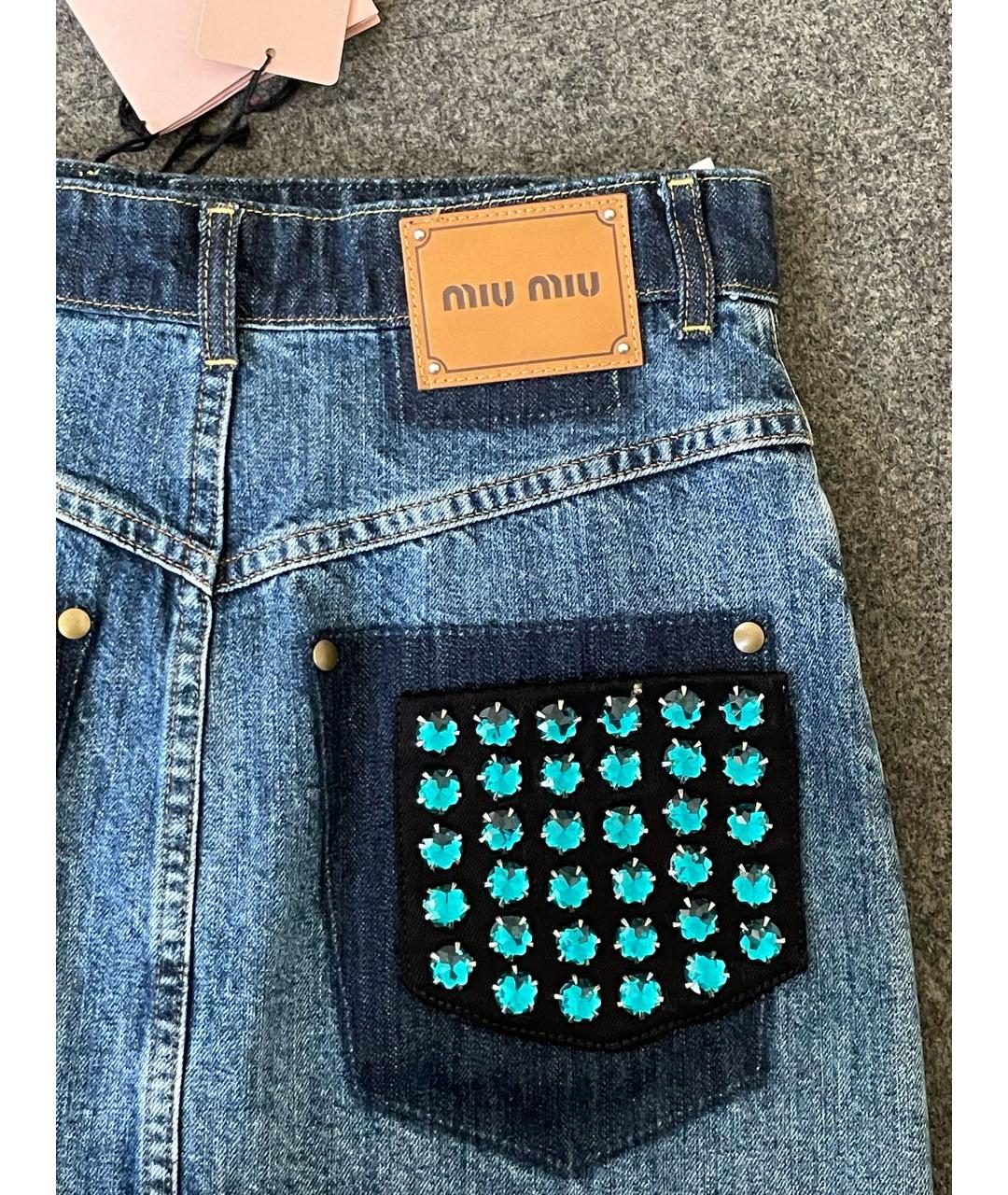 MIU MIU Синяя деним юбка мини, фото 3