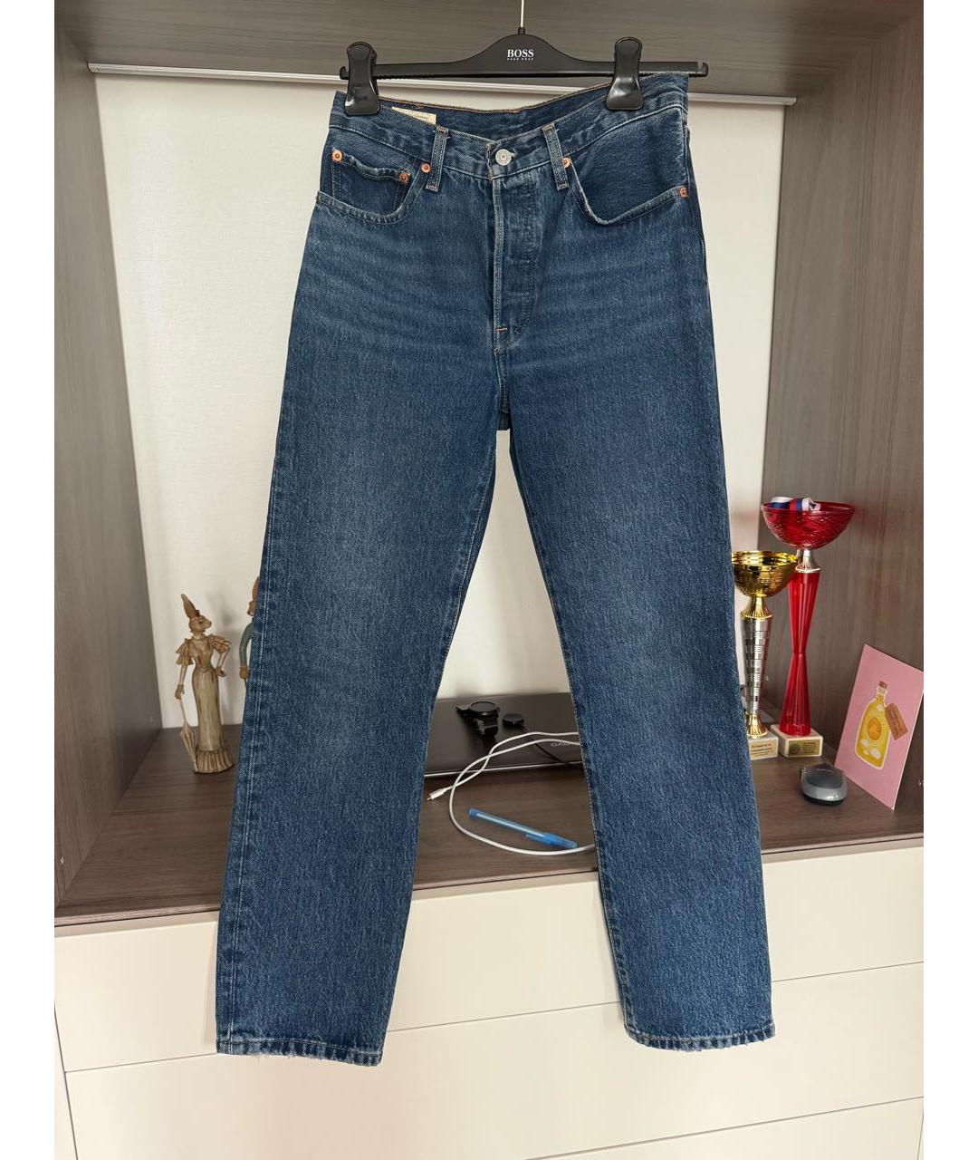 LEVI'S Темно-синие хлопковые прямые джинсы, фото 9