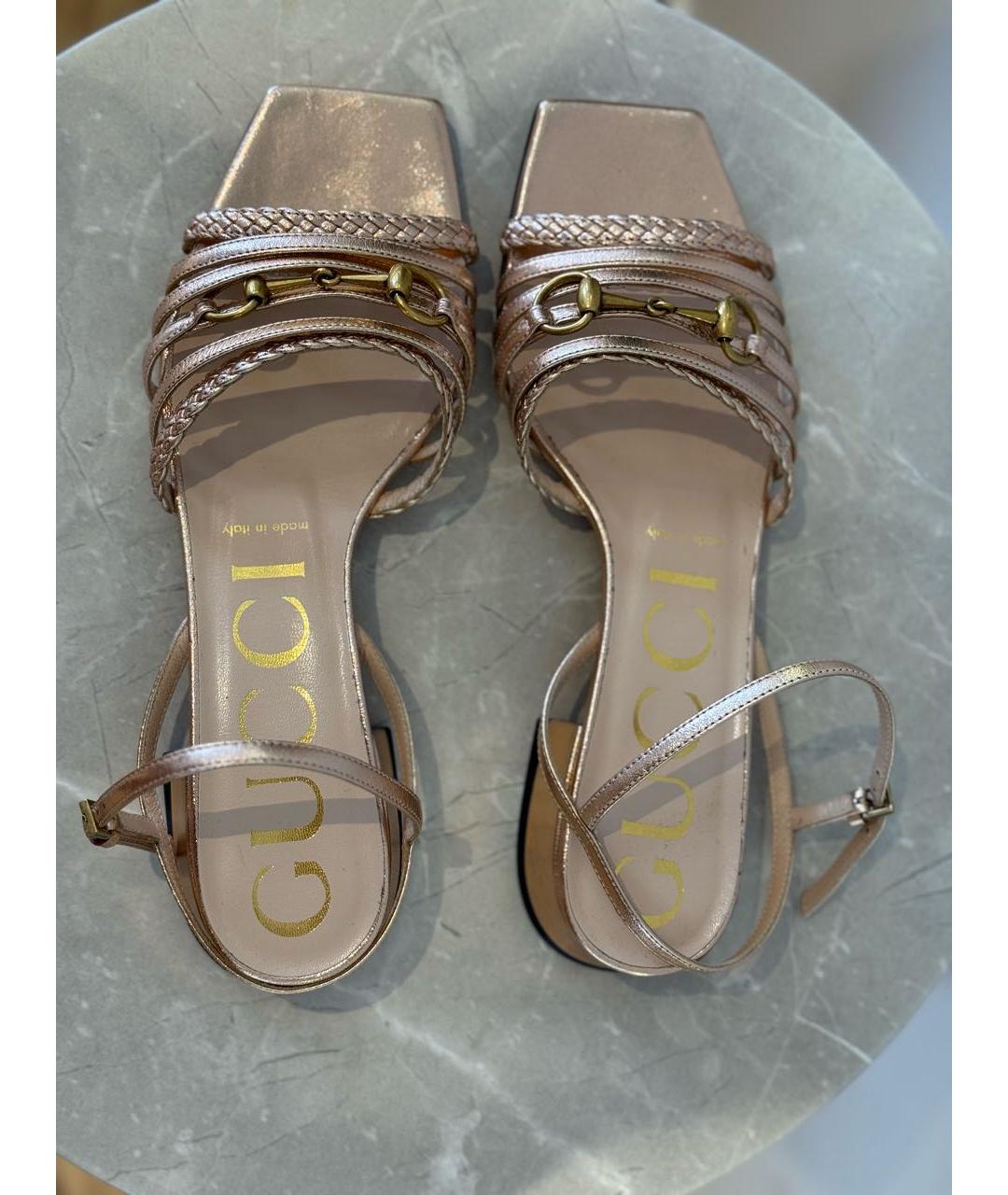 GUCCI Золотые кожаные сандалии, фото 4