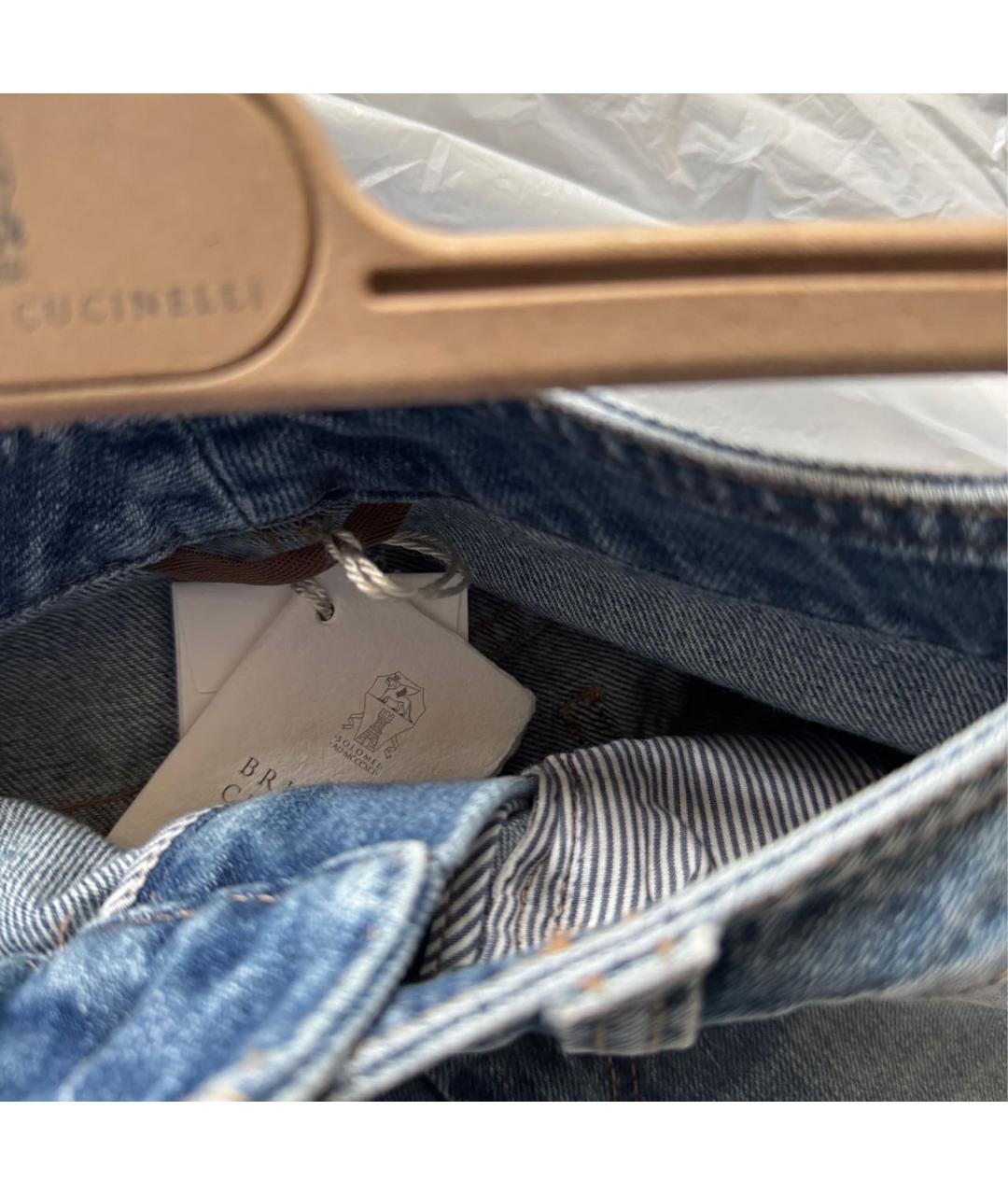 BRUNELLO CUCINELLI Голубые хлопковые джинсы слим, фото 3