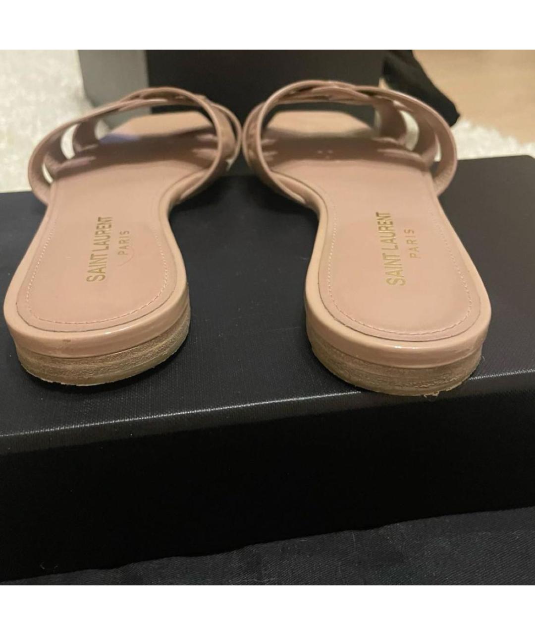 SAINT LAURENT Бежевые босоножки из лакированной кожи, фото 4
