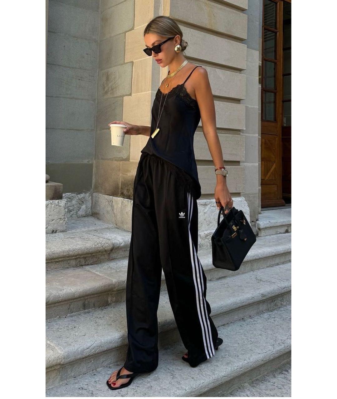 ADIDAS Черные хлопковые брюки широкие, фото 5