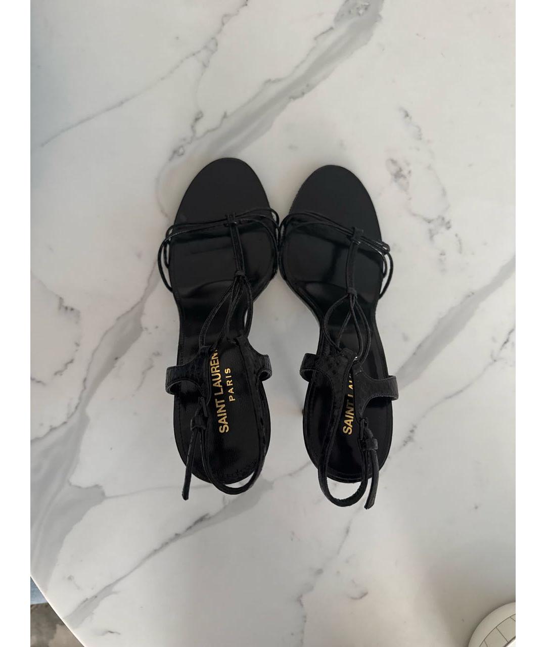 SAINT LAURENT Черные кожаные босоножки, фото 3