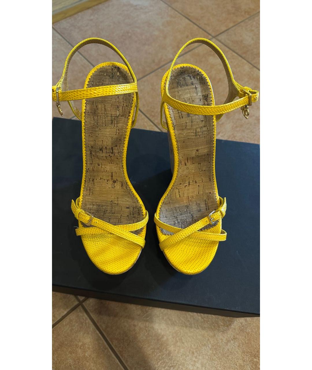 DSQUARED2 Желтые кожаные босоножки, фото 2