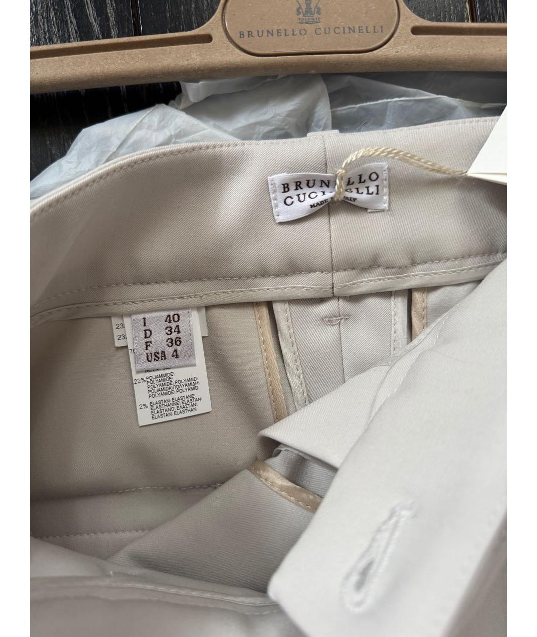 BRUNELLO CUCINELLI Бежевые шерстяные брюки узкие, фото 3