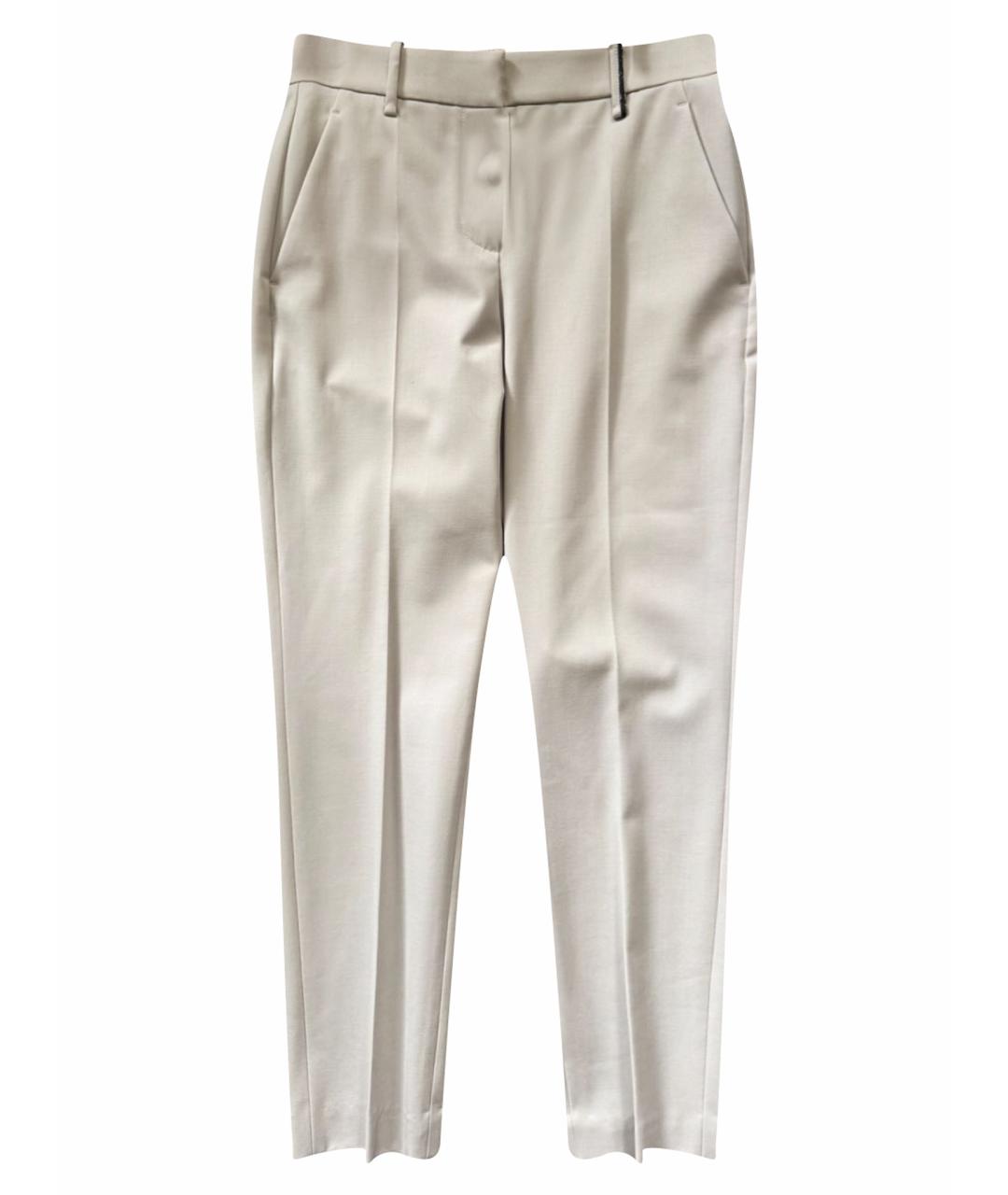 BRUNELLO CUCINELLI Бежевые шерстяные брюки узкие, фото 1