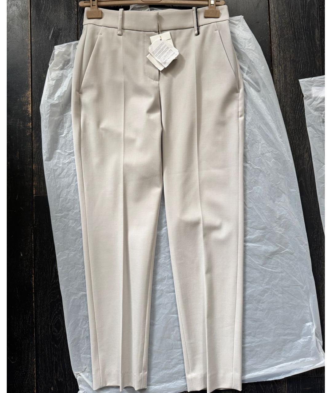 BRUNELLO CUCINELLI Бежевые шерстяные брюки узкие, фото 5
