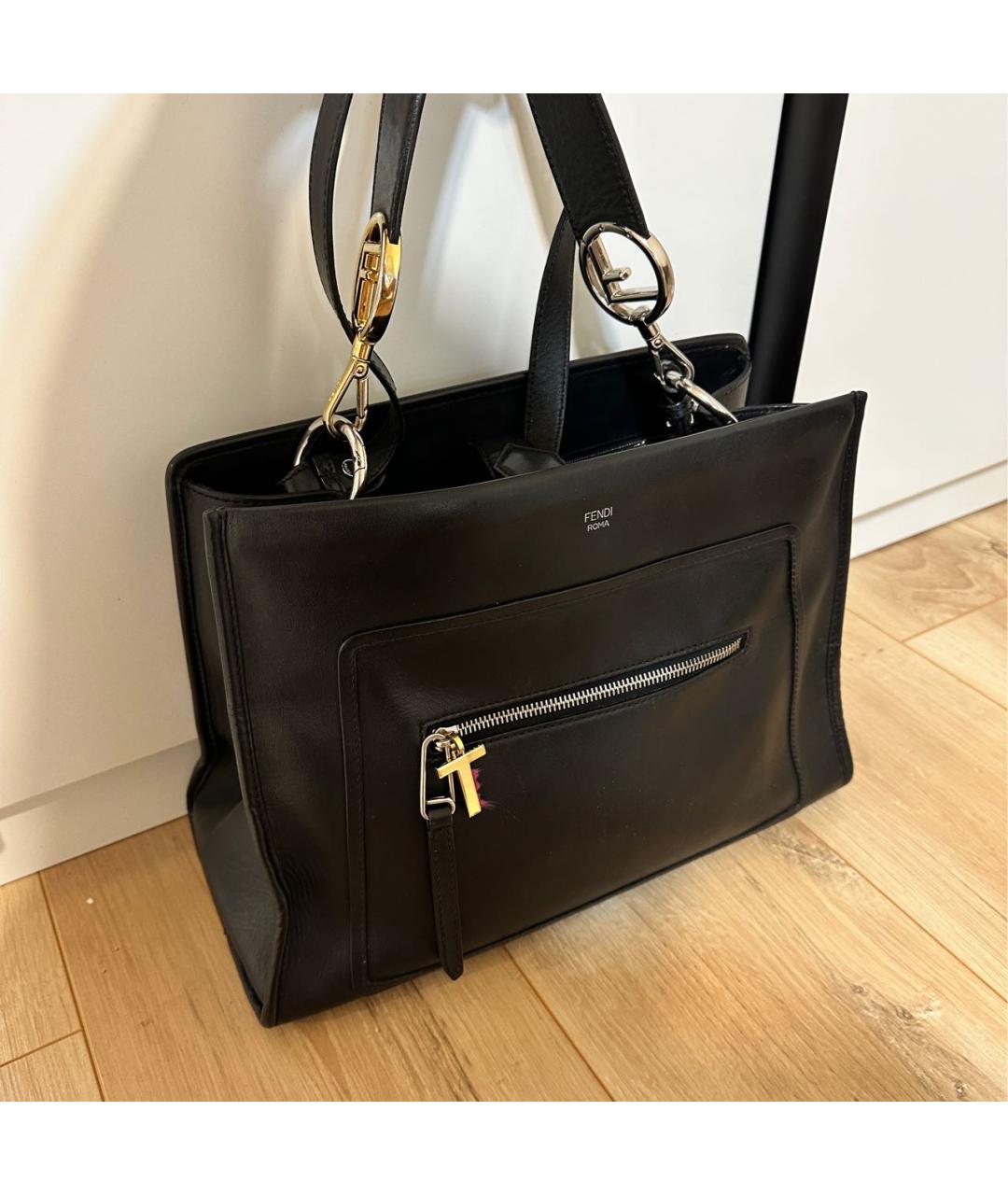 FENDI Черная кожаная сумка тоут, фото 4