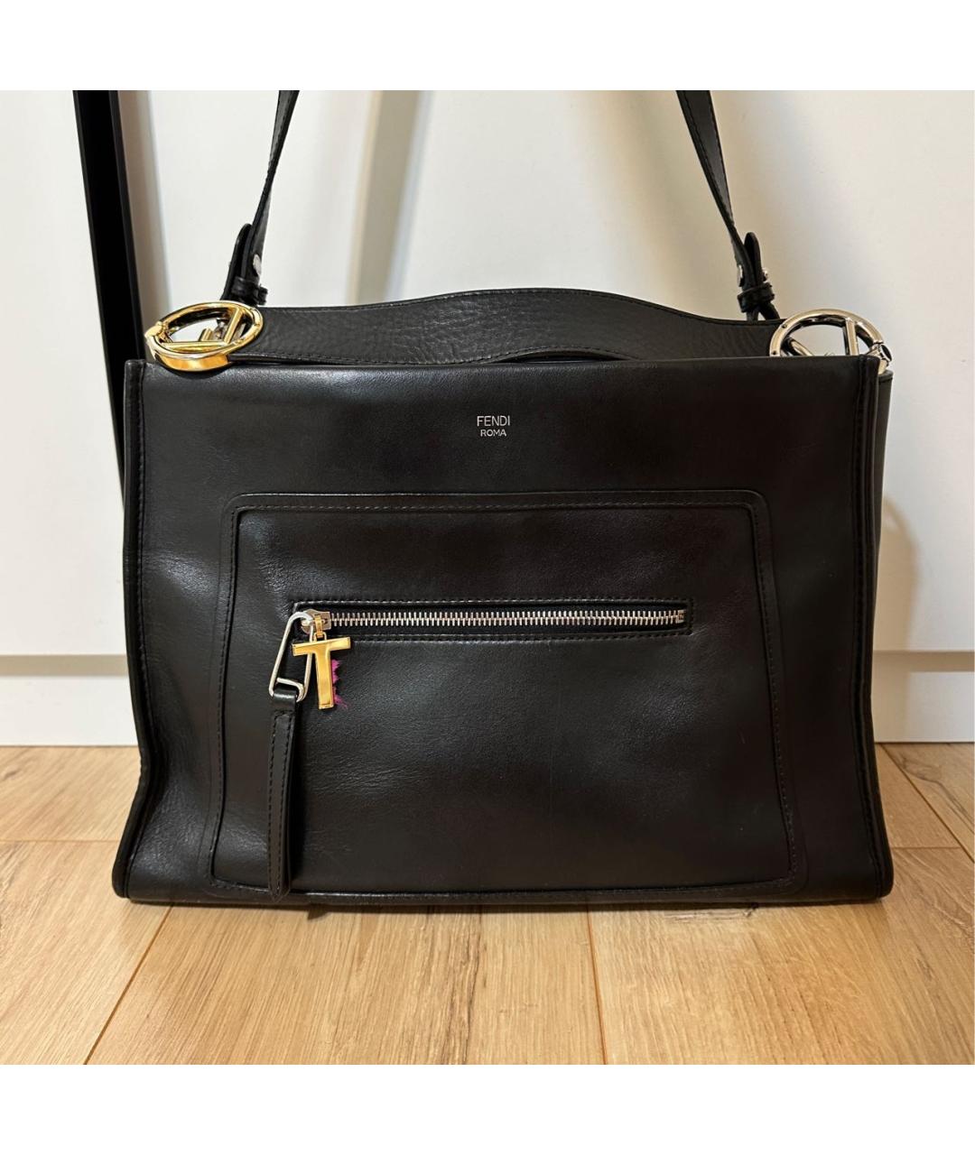 FENDI Черная кожаная сумка тоут, фото 9