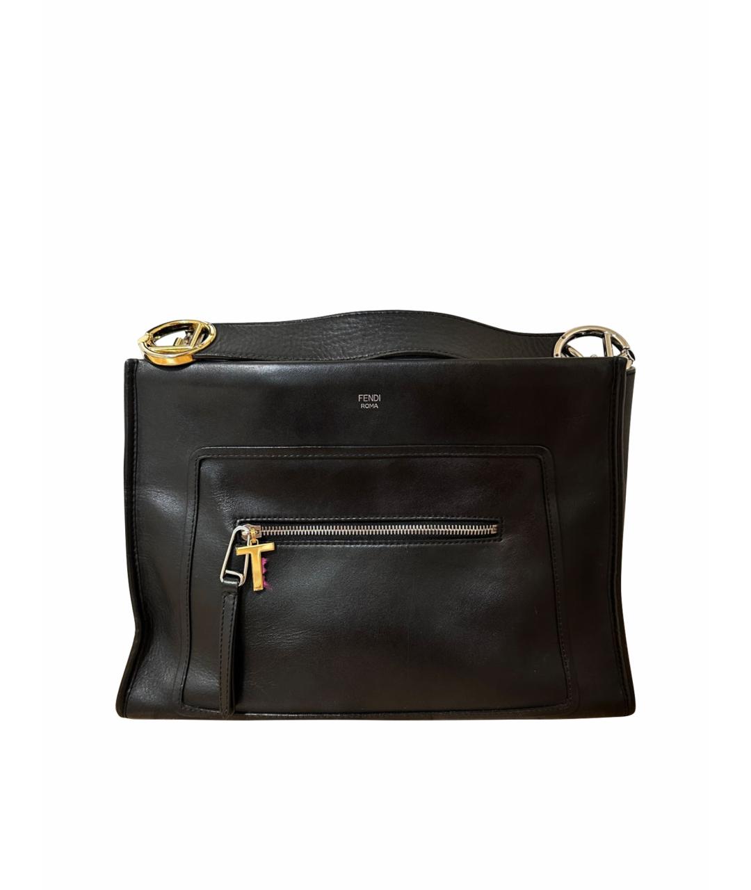 FENDI Черная кожаная сумка тоут, фото 1