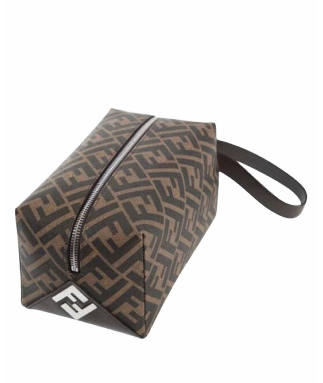 FENDI Коричневая кожаная косметичка, фото 7