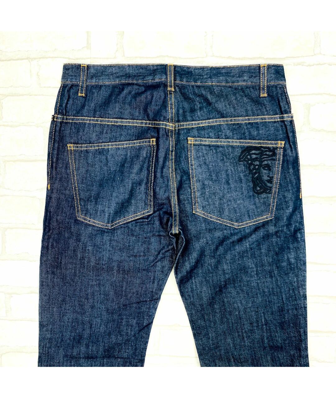 VERSACE COLLECTION Темно-синие хлопковые прямые джинсы, фото 4