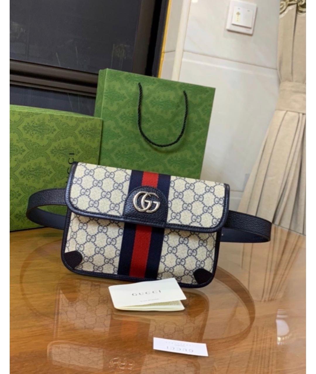 GUCCI Темно-синяя кожаная поясная сумка, фото 5